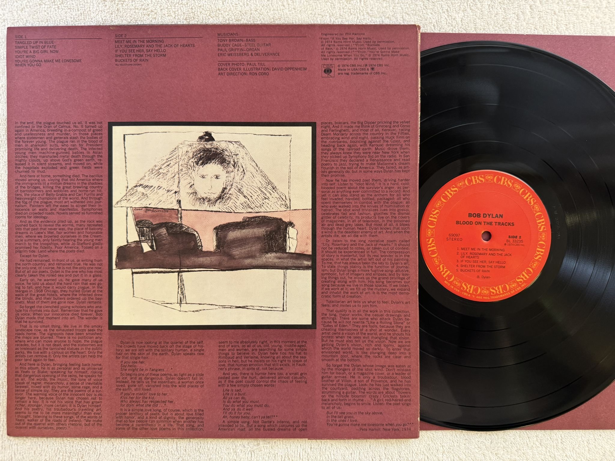 Omslagsbild för skivan BOB DYLAN blood on the tracks LP -74 US COLUMBIA 69097