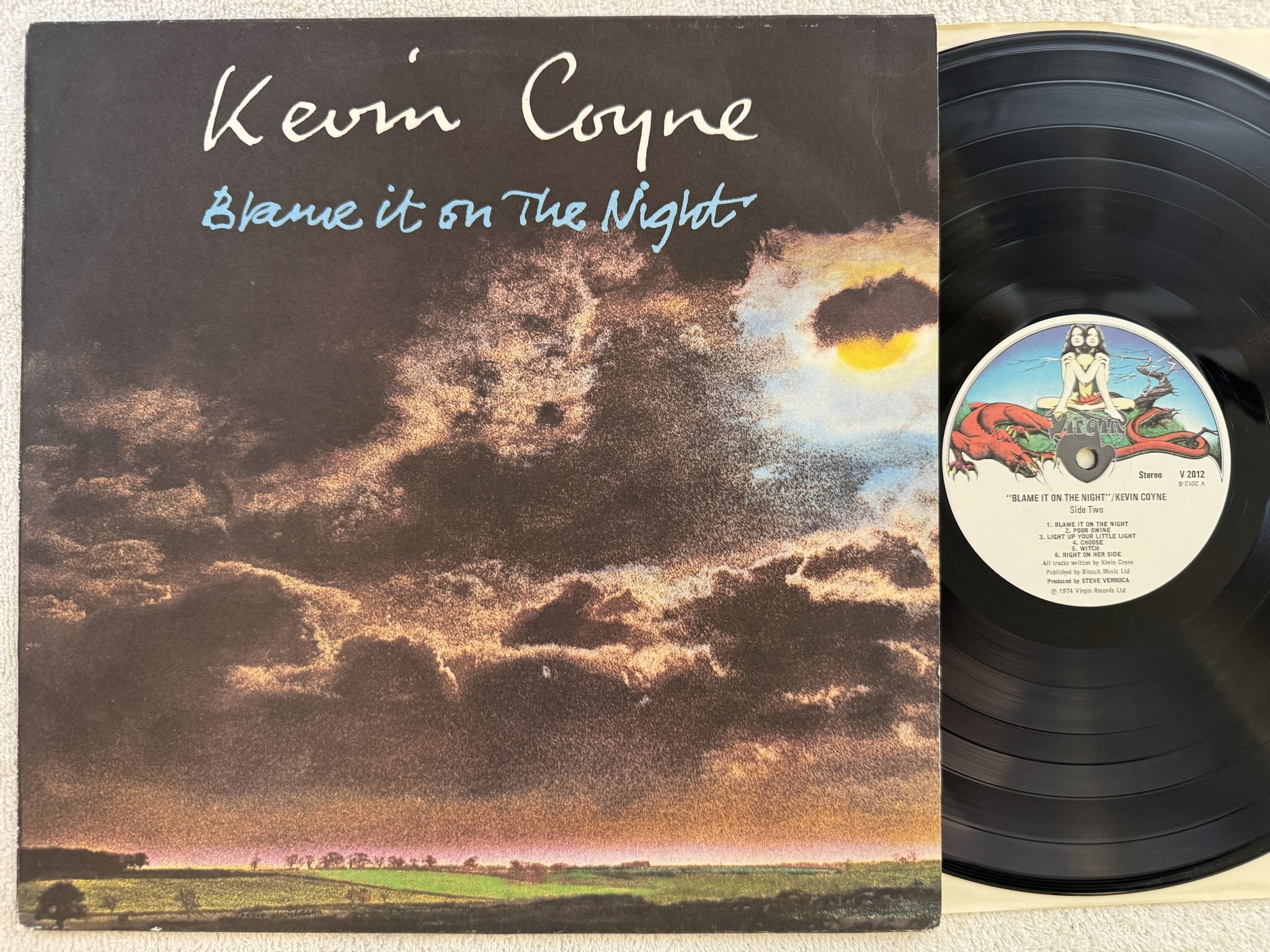 Omslagsbild för skivan KEVIN COYNE blame it on the night LP -74 UK VIRGIN V2012