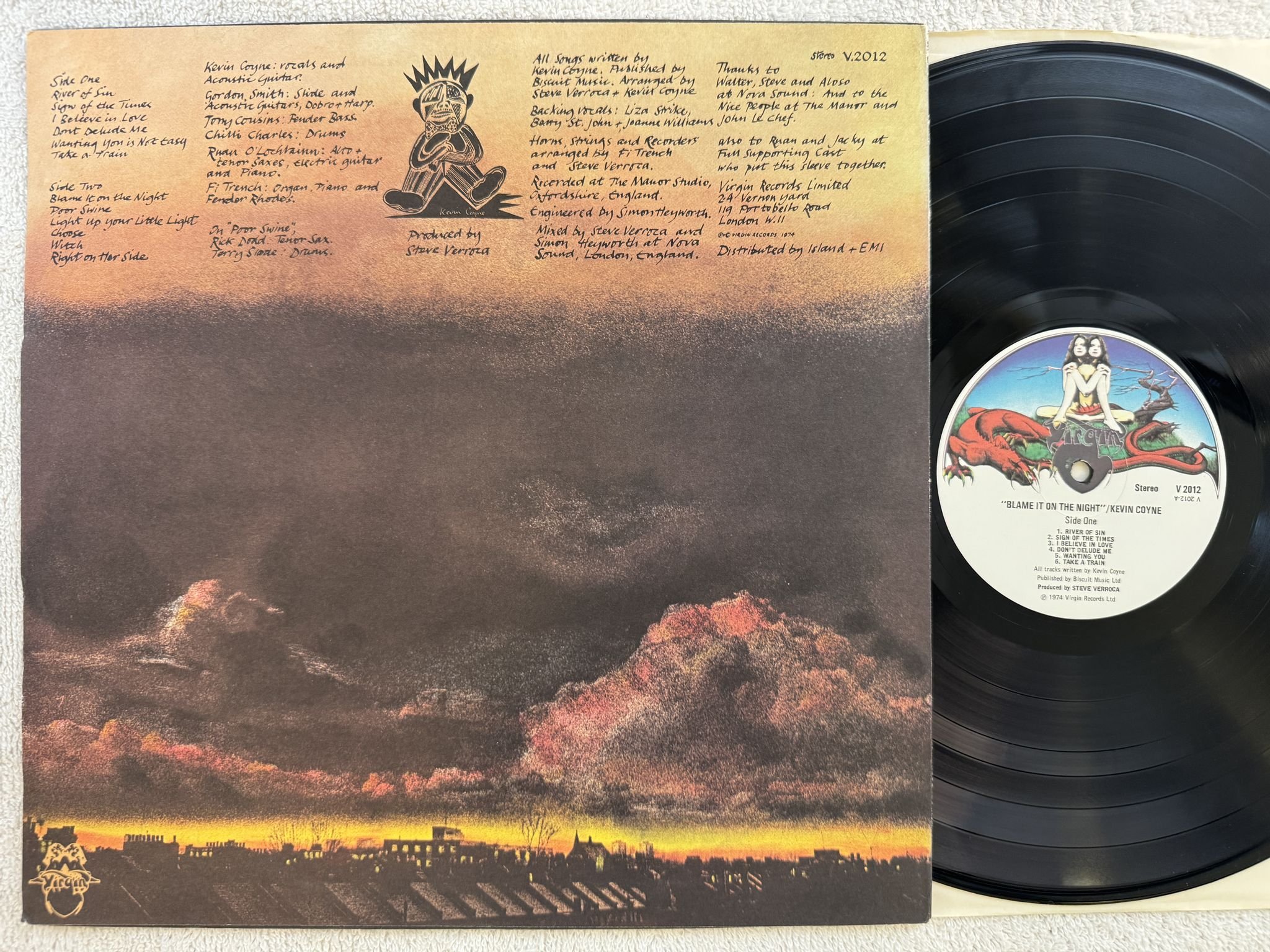 Omslagsbild för skivan KEVIN COYNE blame it on the night LP -74 UK VIRGIN V2012