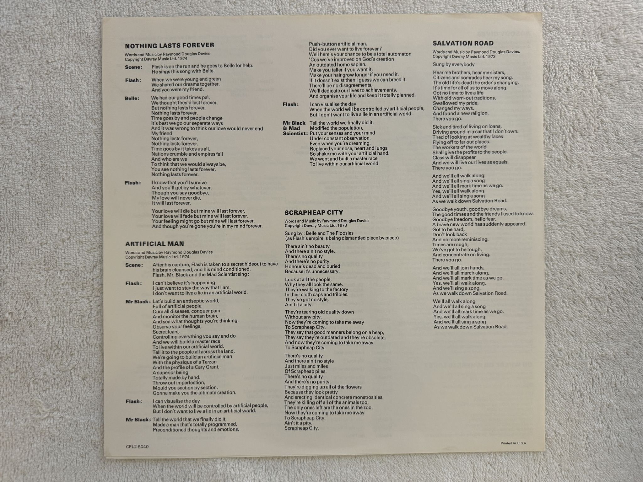 Omslagsbild för skivan THE KINKS preservation act 2 2xLP -74 US RCA COL2-5040