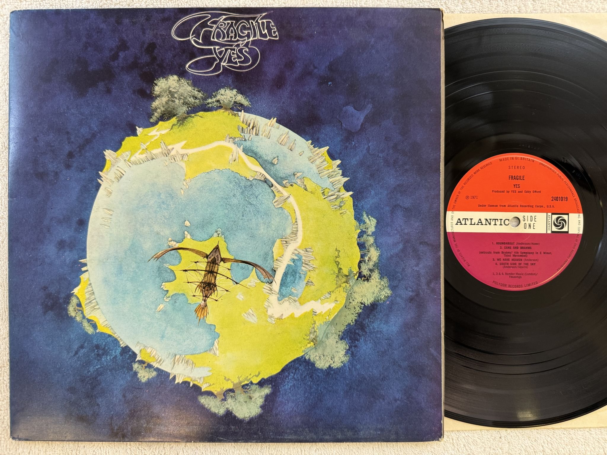 Omslagsbild för skivan YES fragile LP -71 UK plum ATLANTIC 2401019