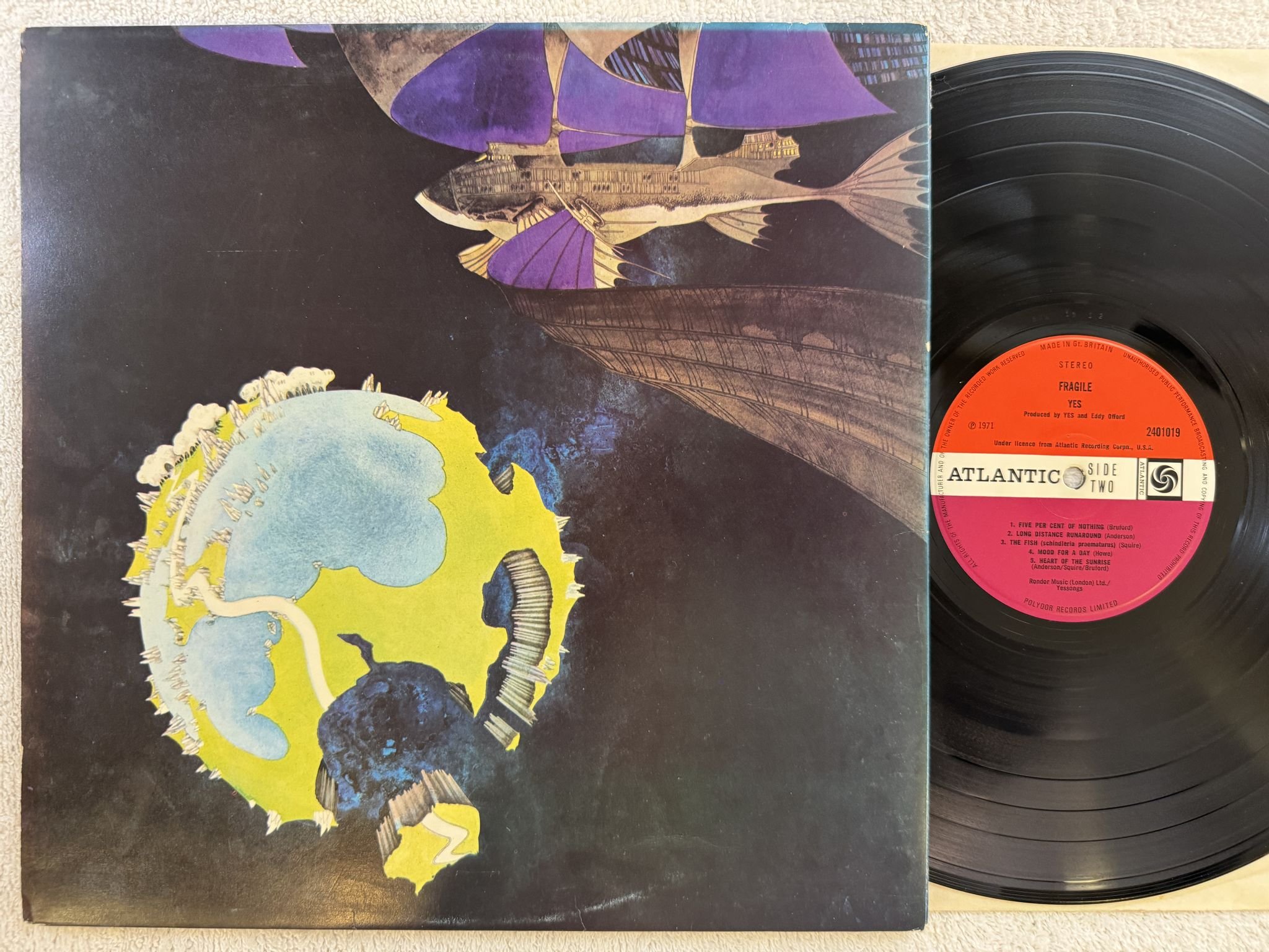 Omslagsbild för skivan YES fragile LP -71 UK plum ATLANTIC 2401019