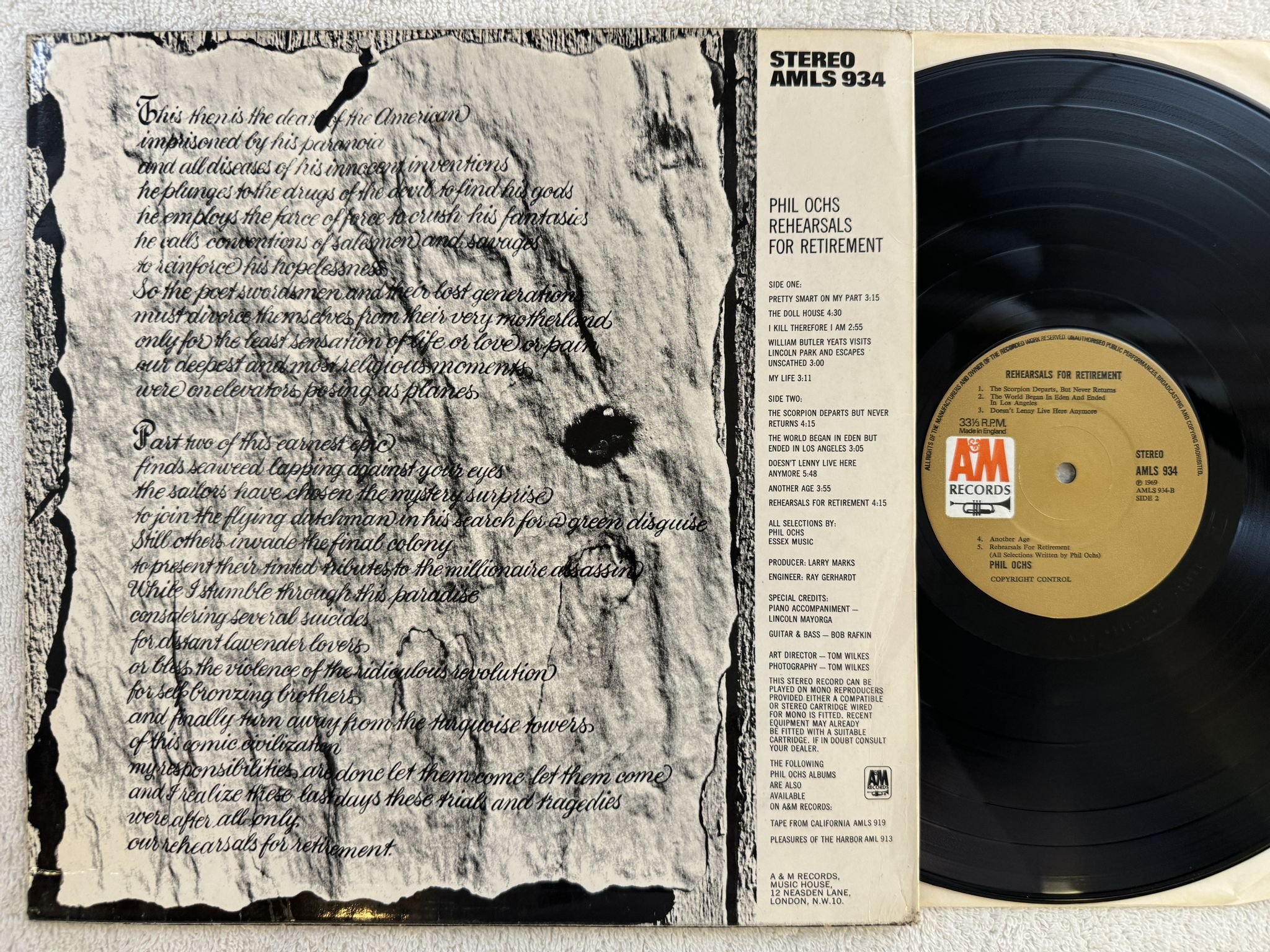 Omslagsbild för skivan PHIL OCHS rehearsals for retirement LP -69 UK A&M AMLS 934