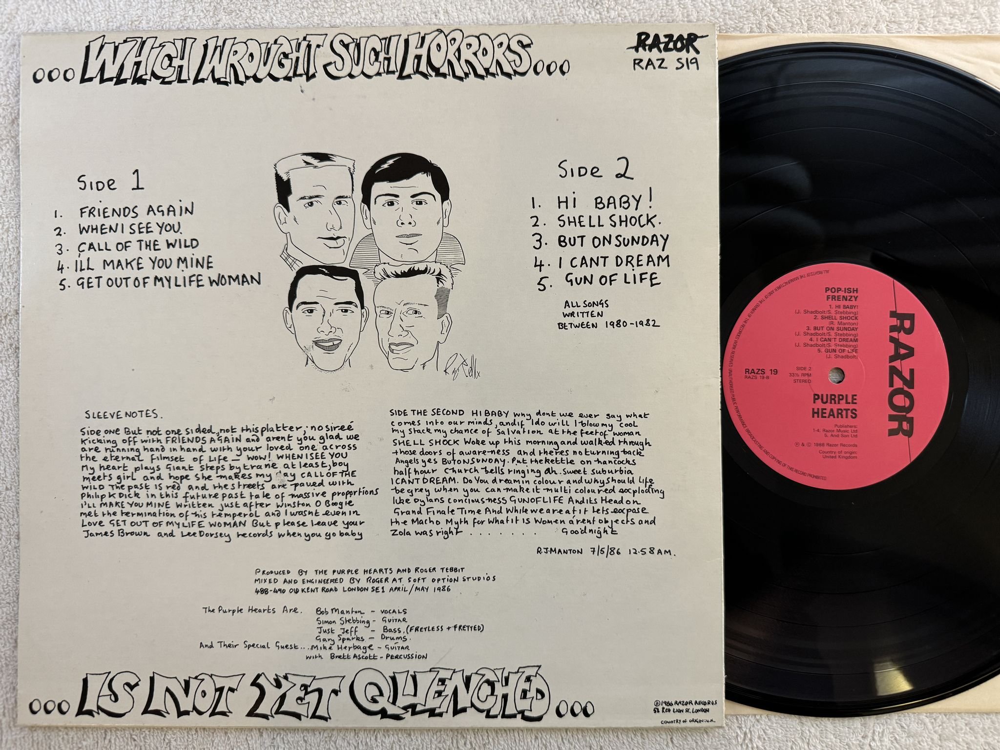 Omslagsbild för skivan PURPLE HEARTS pop-ish frenzy LP -86 UK RAZOR RAZS 519 ** NEW WAVE / MOD **