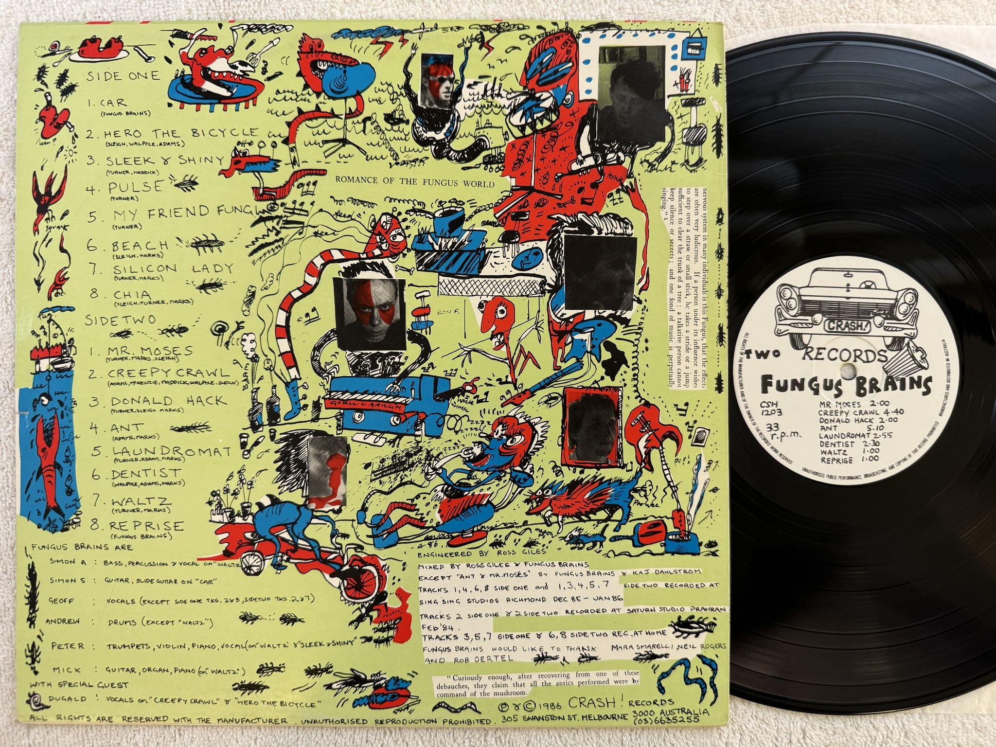 Omslagsbild för skivan FUNGUS BRAINS s/t LP -86 Australia CRASH CSH 1203 *** POST-PUNK ***