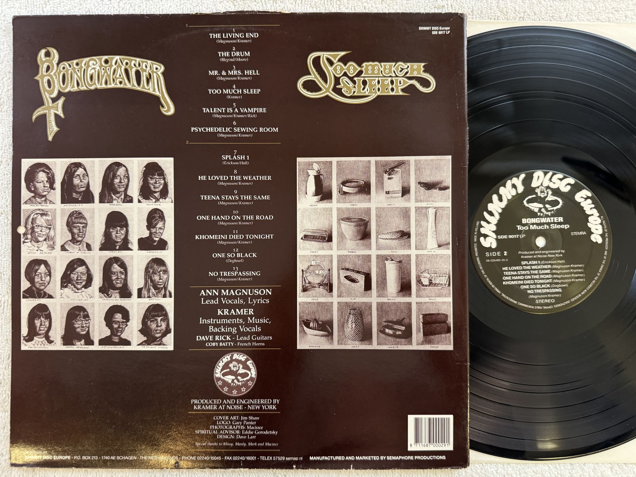 Omslagsbild för skivan BONGWATER Too Much Sleep LP -90 shimmy disc europe SDE 9017 LP