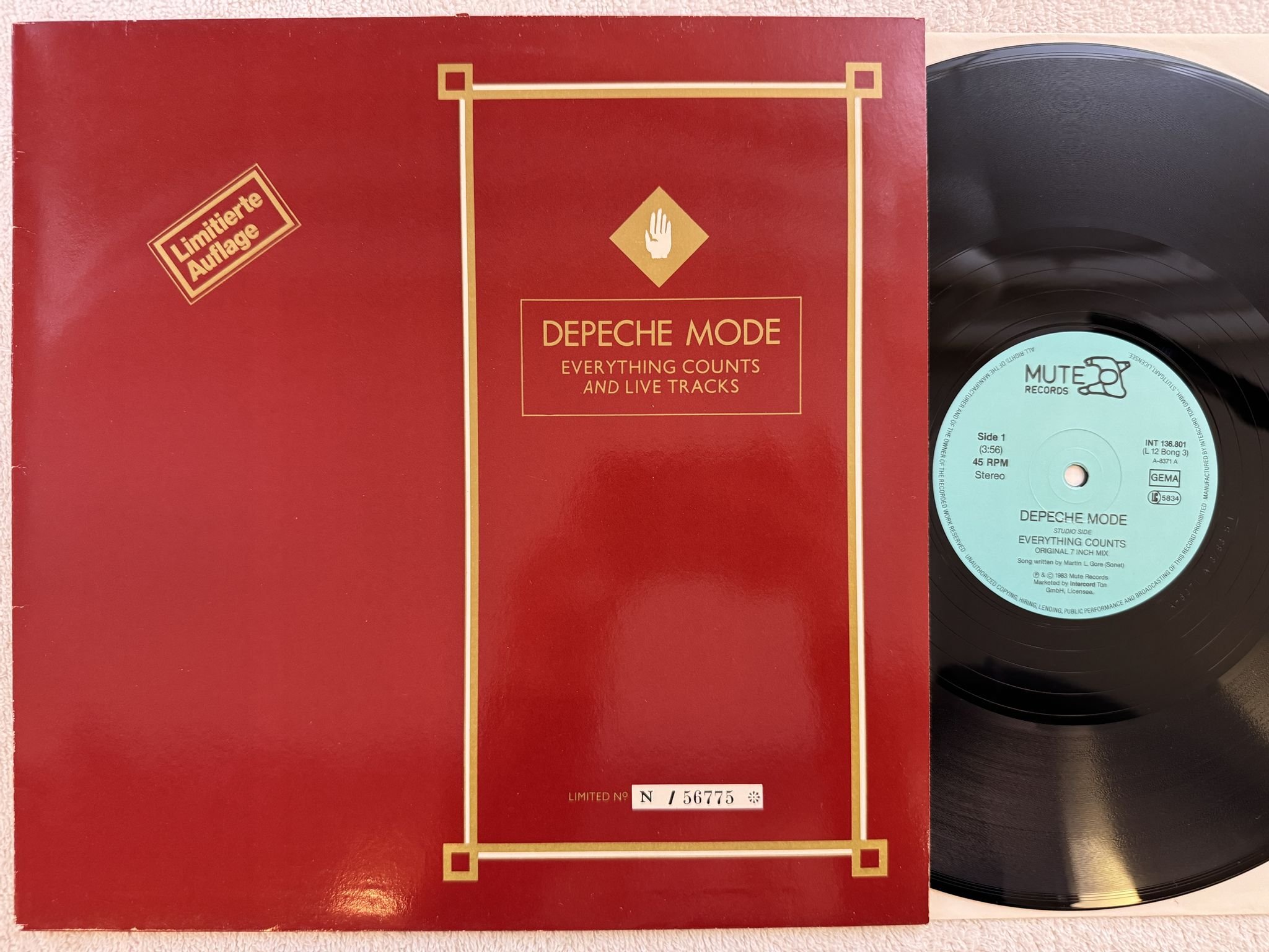 Omslagsbild för skivan DEPECHE MODE Everything Counts And Live Tracks 12" -83 Ger MUTE INT 136.801