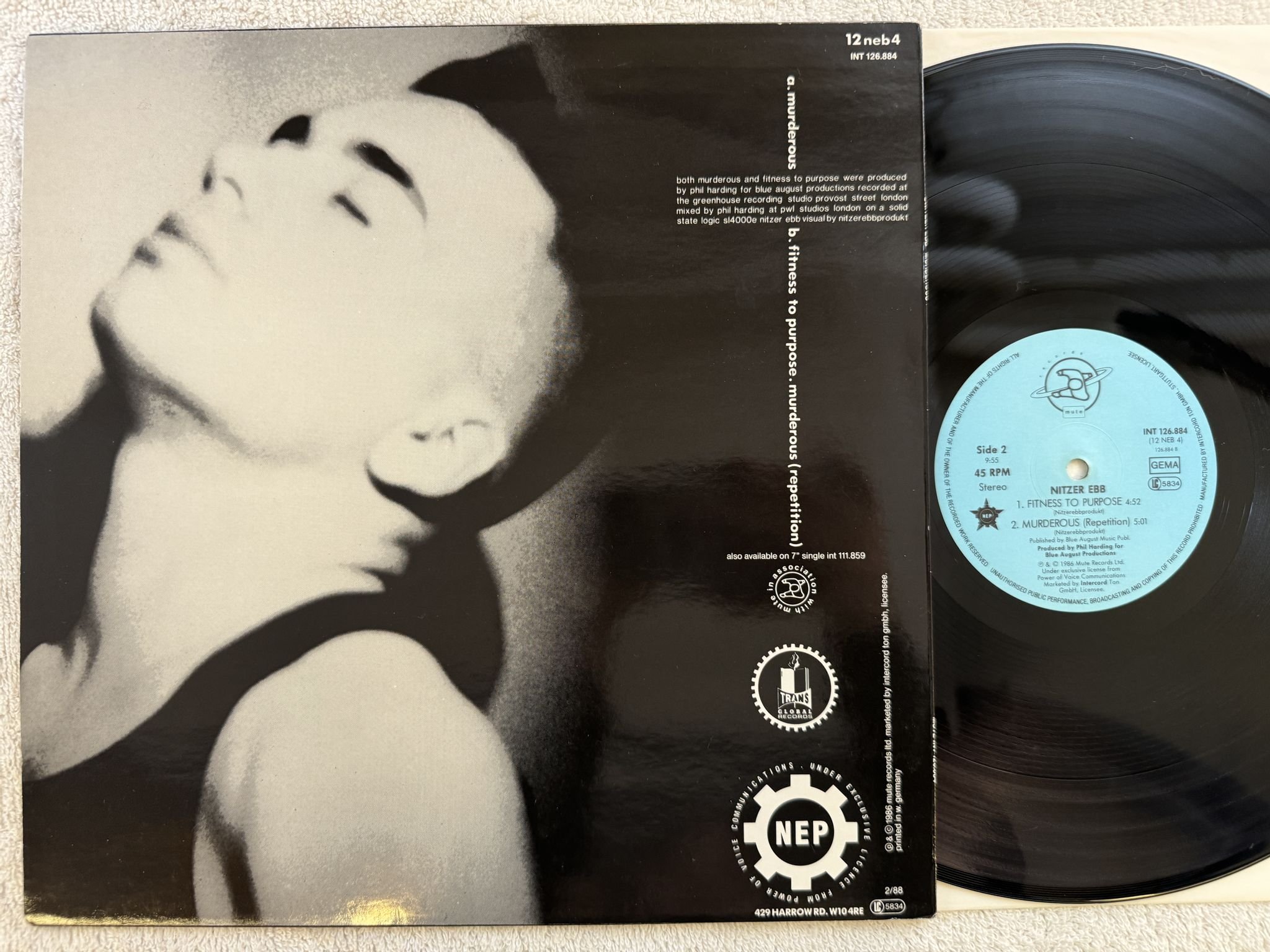 Omslagsbild för skivan NITZER EBB murderous 12" -86 Ger MUTE INT 126884