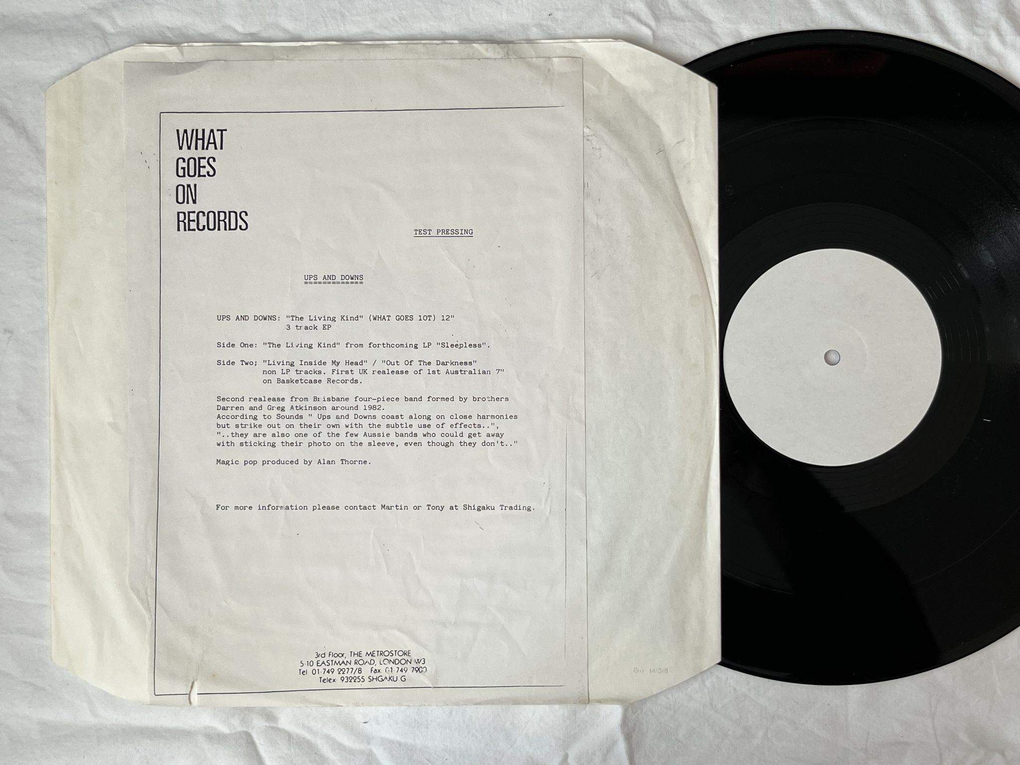 Omslagsbild för skivan UPS AND DOWNS the living kind 12" -86 WHAT GOES 10T ** Test Press **