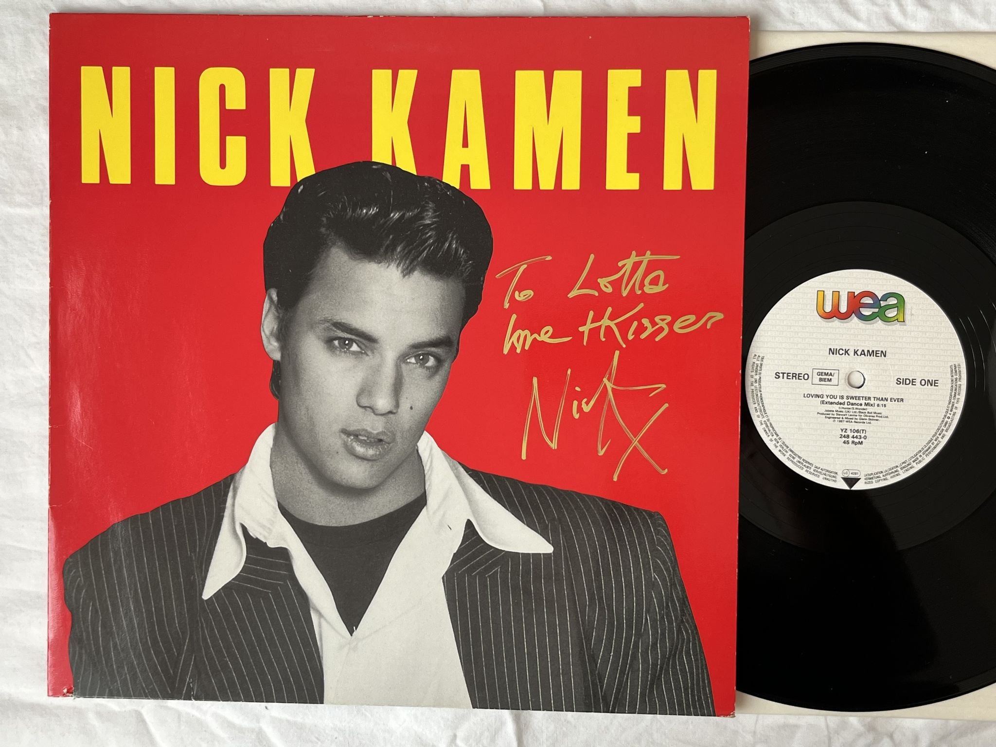 Omslagsbild för skivan NICK CAMEN Loving You Is Sweeter Than Ever 12" -87 WEA 248443 ** SIGNED **