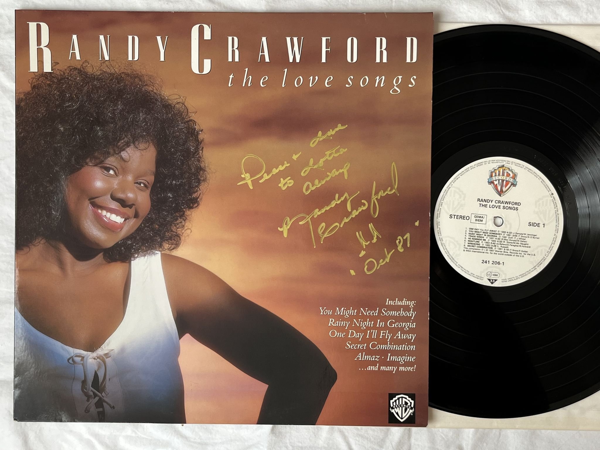 Omslagsbild för skivan RANDY CRAWFORD the love songs LP -87 Ger WARNER BROS 241206-1 ** SIGNED **
