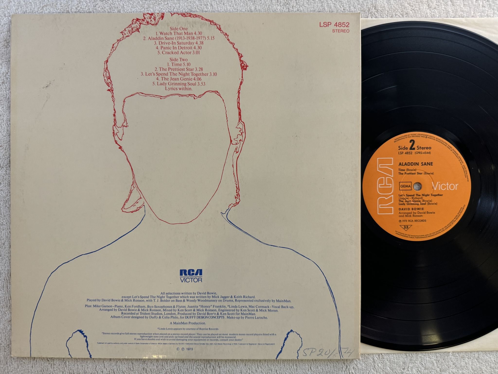 Omslagsbild för skivan DAVID BOWIE aladdin sane LP -73 Ger RCA LSP 4852