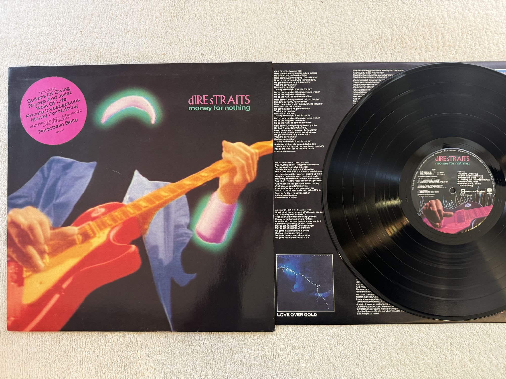 Omslagsbild för skivan DIRE STRAITS money for nothing LP -88 Hol VERTIGO 836419-1