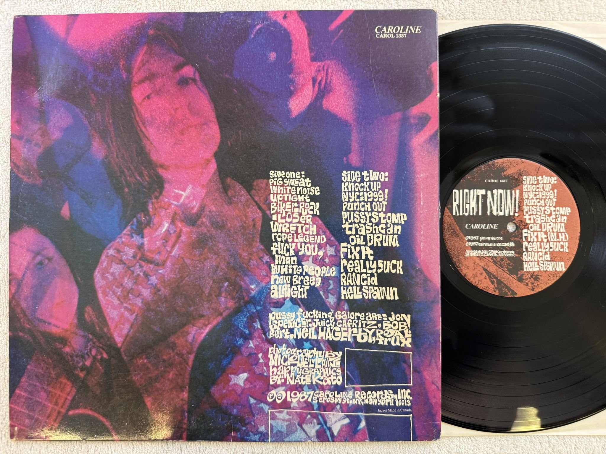 Omslagsbild för skivan PUSSY GALORE Right Now! LP -87 US CAROLINE CAROL 1337
