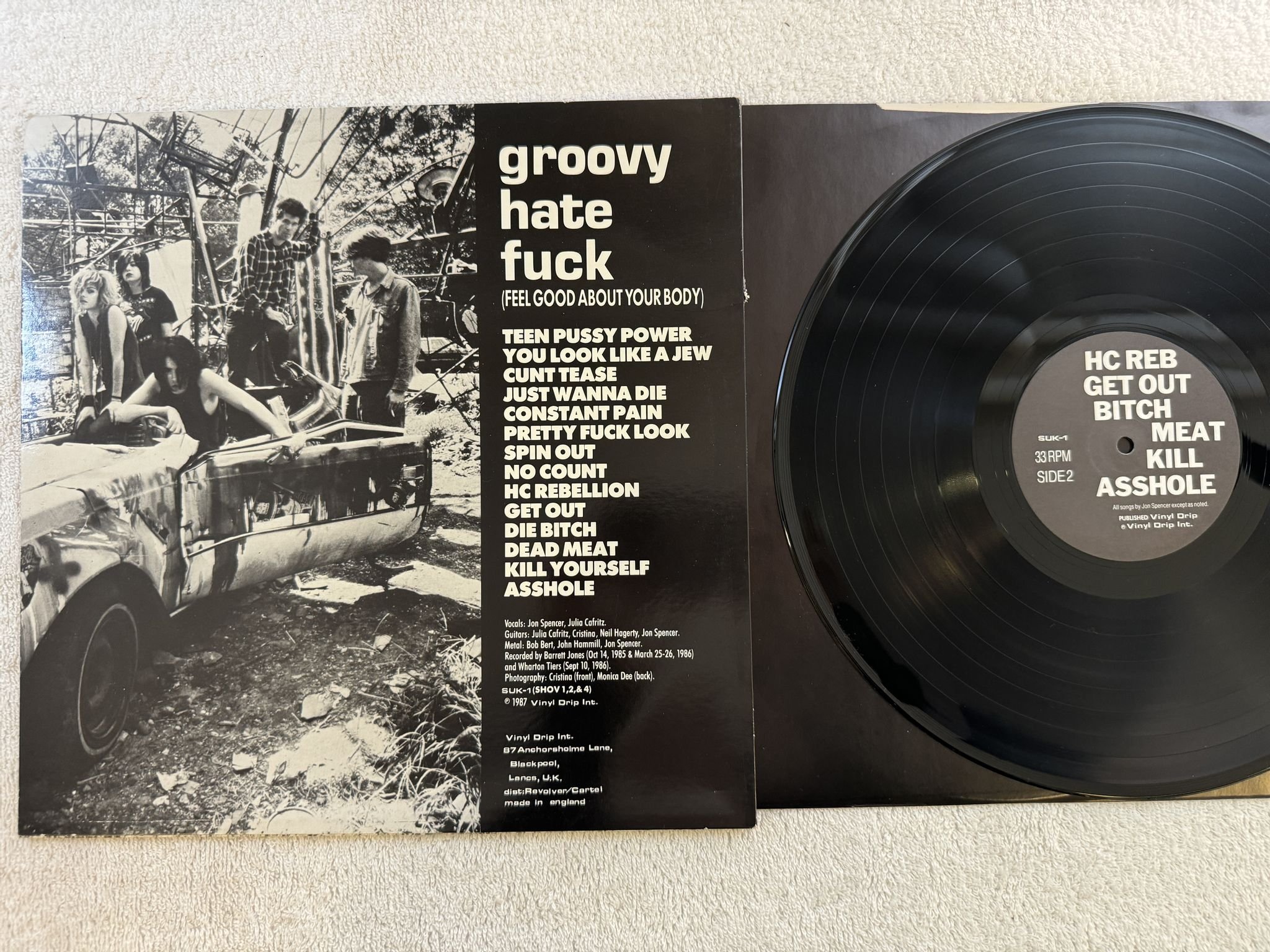 Omslagsbild för skivan PUSSY GALORE Groovy Hate Fuck LP -87 US Vinyl Drip International – SUK 1