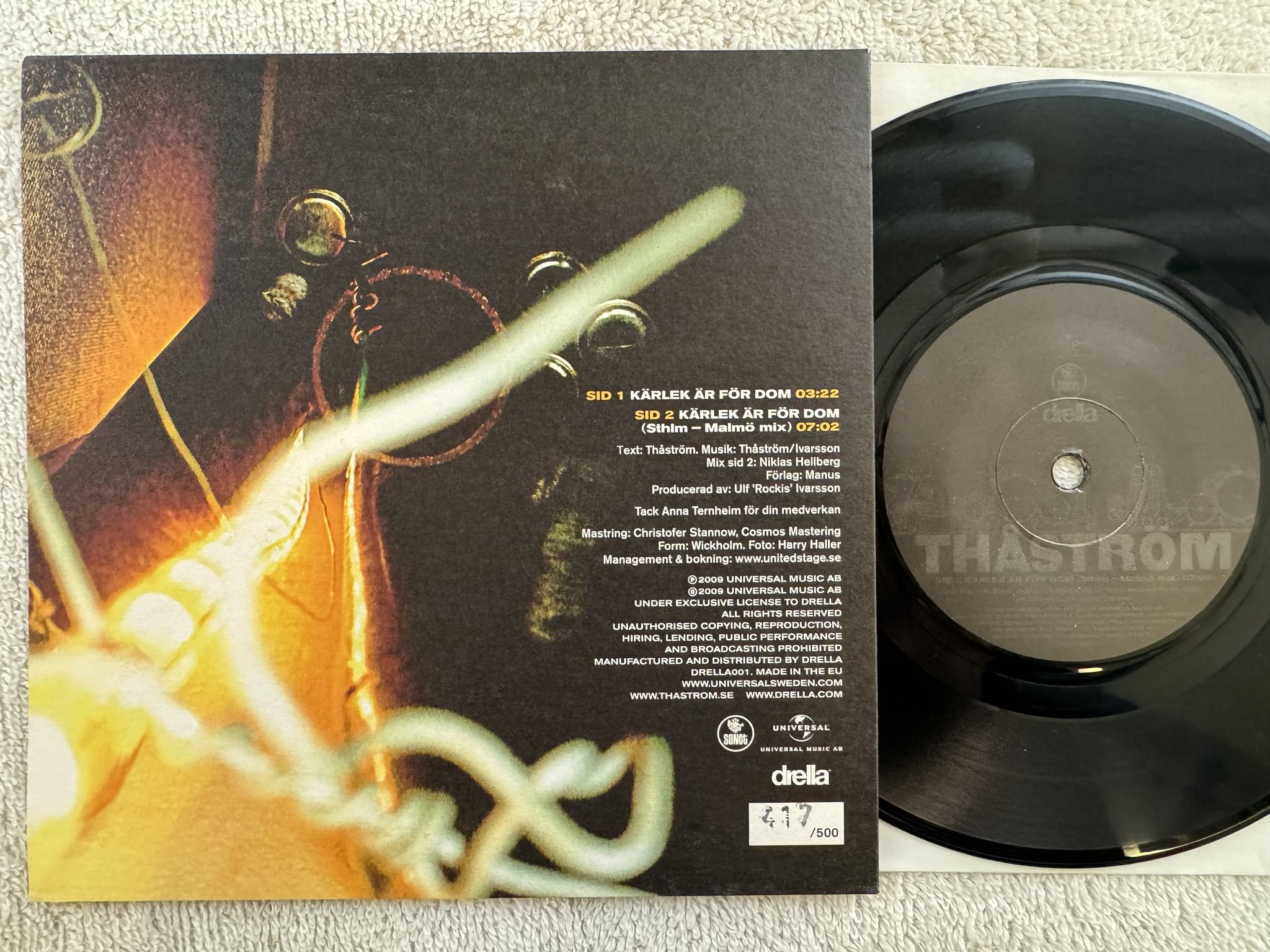 Omslagsbild för skivan THÅSTRÖM Kärlek Är För Dom 7"single 2009 numbered Ed #417/500 DRELLA001