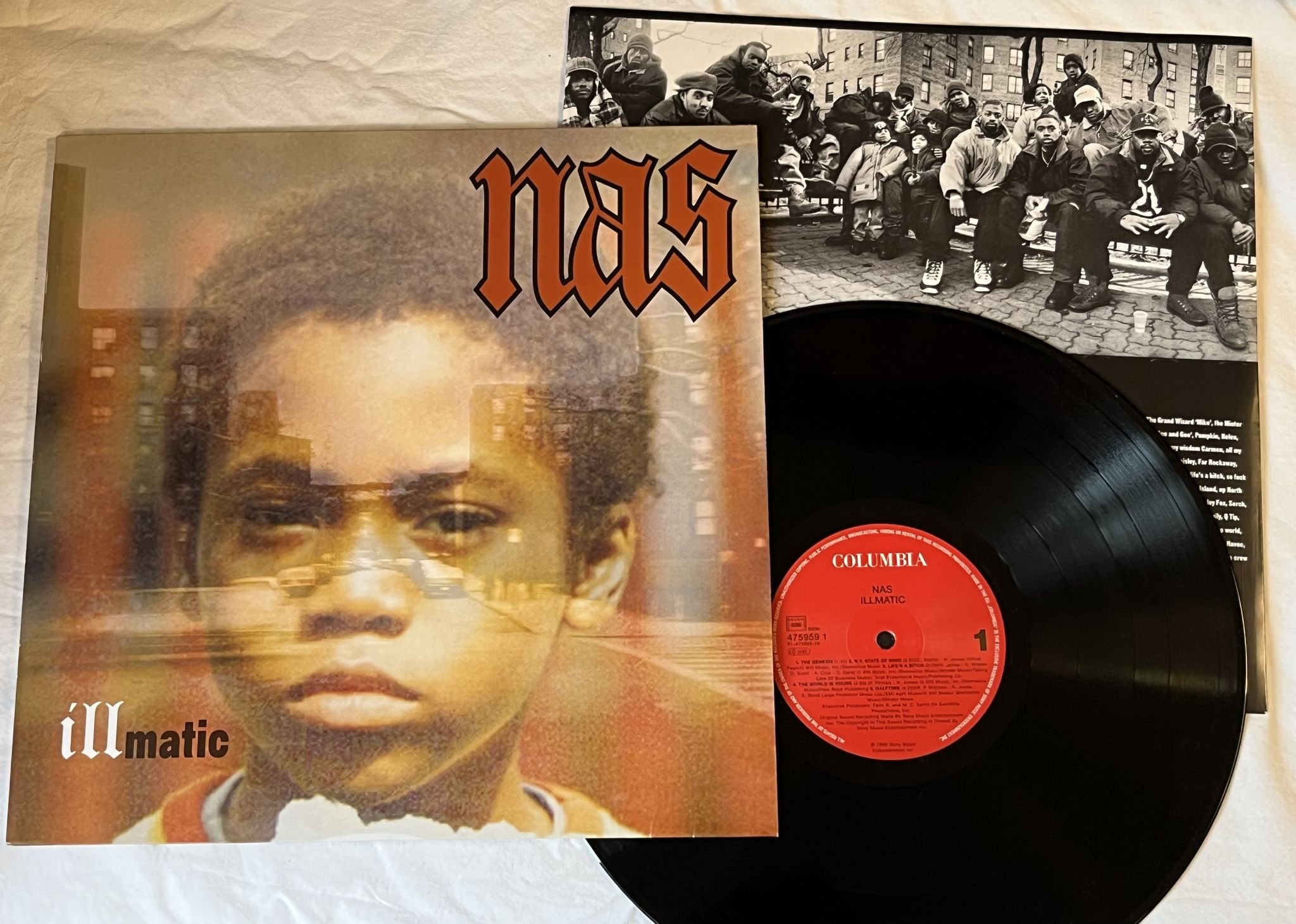 Omslagsbild för skivan NAS illmatic LP -94 eu COLUMBIA COL 475959 1 *** RARE CLASSIC GOLDEN AGE ***