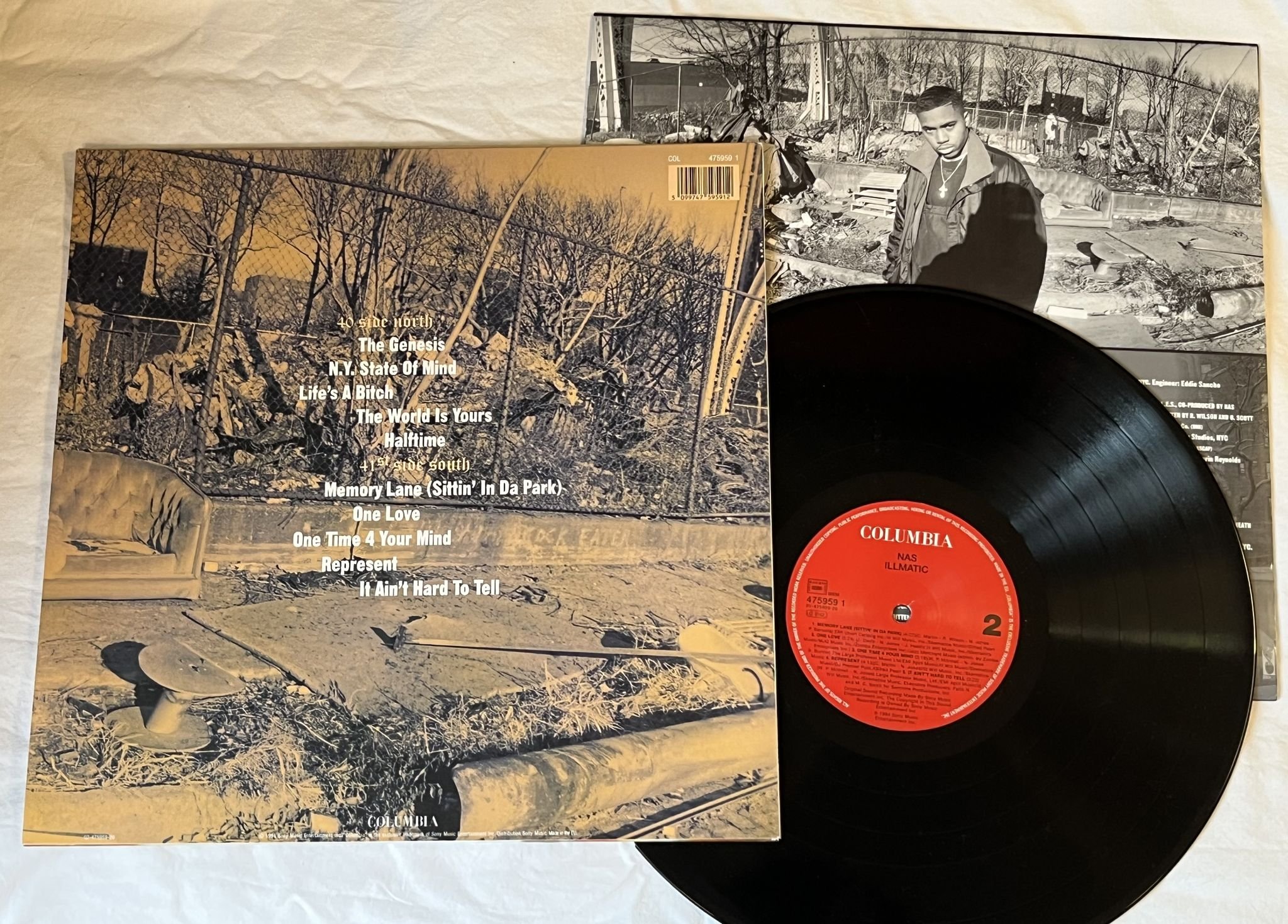 Omslagsbild för skivan NAS illmatic LP -94 eu COLUMBIA COL 475959 1 *** RARE CLASSIC GOLDEN AGE ***