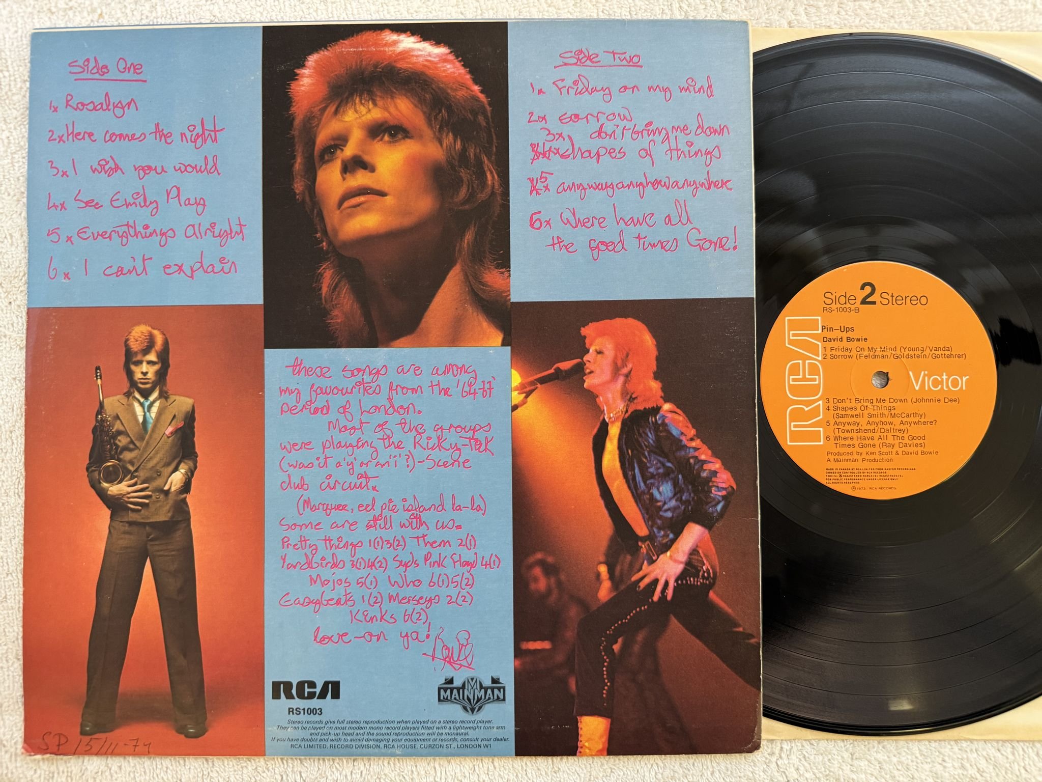 Omslagsbild för skivan DAVID BOWIE pin-ups LP -73 Can RCA RS 1003