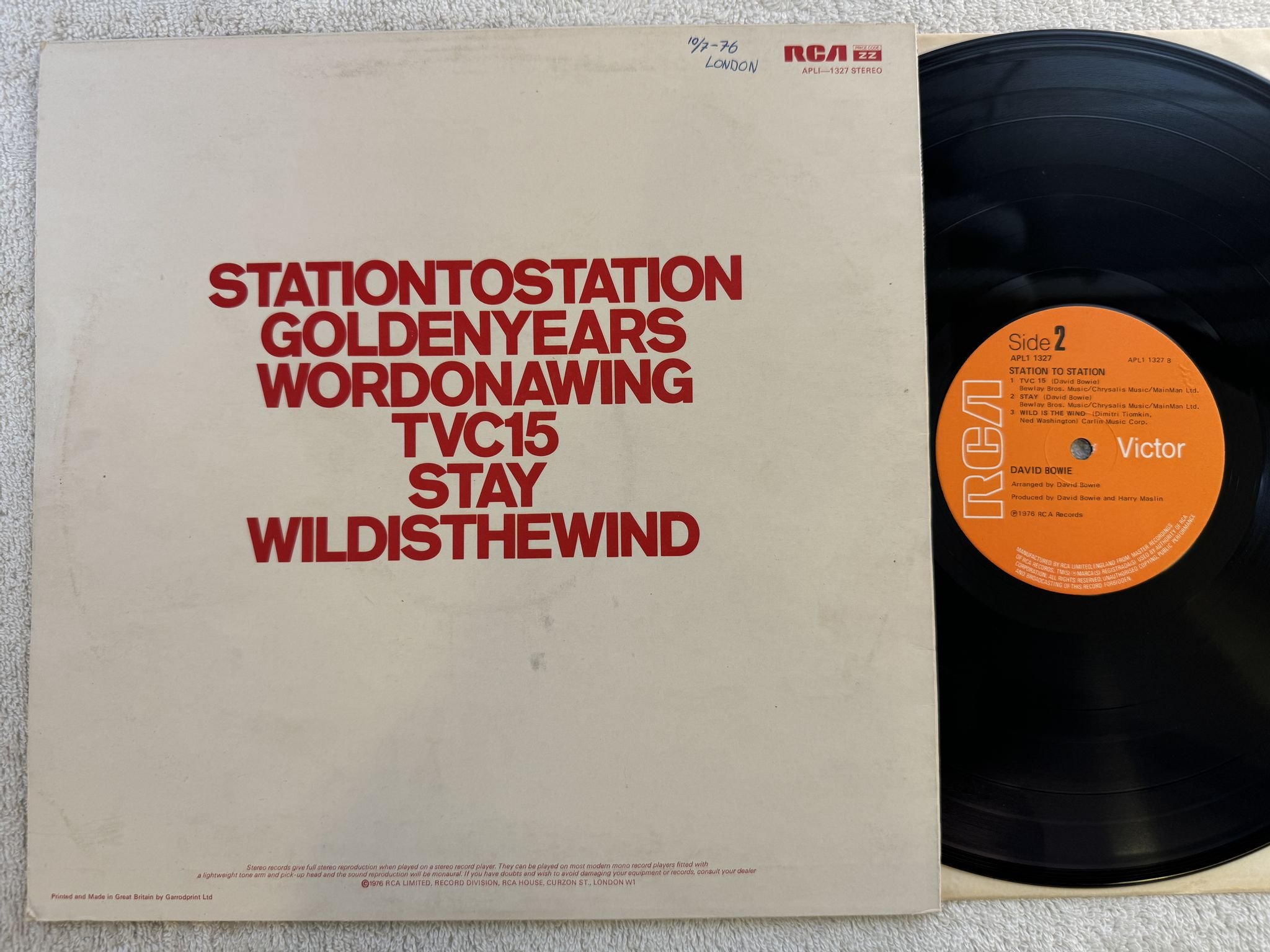 Omslagsbild för skivan DAVID BOWIE station to station LP -76 UK RCA APL1 1327