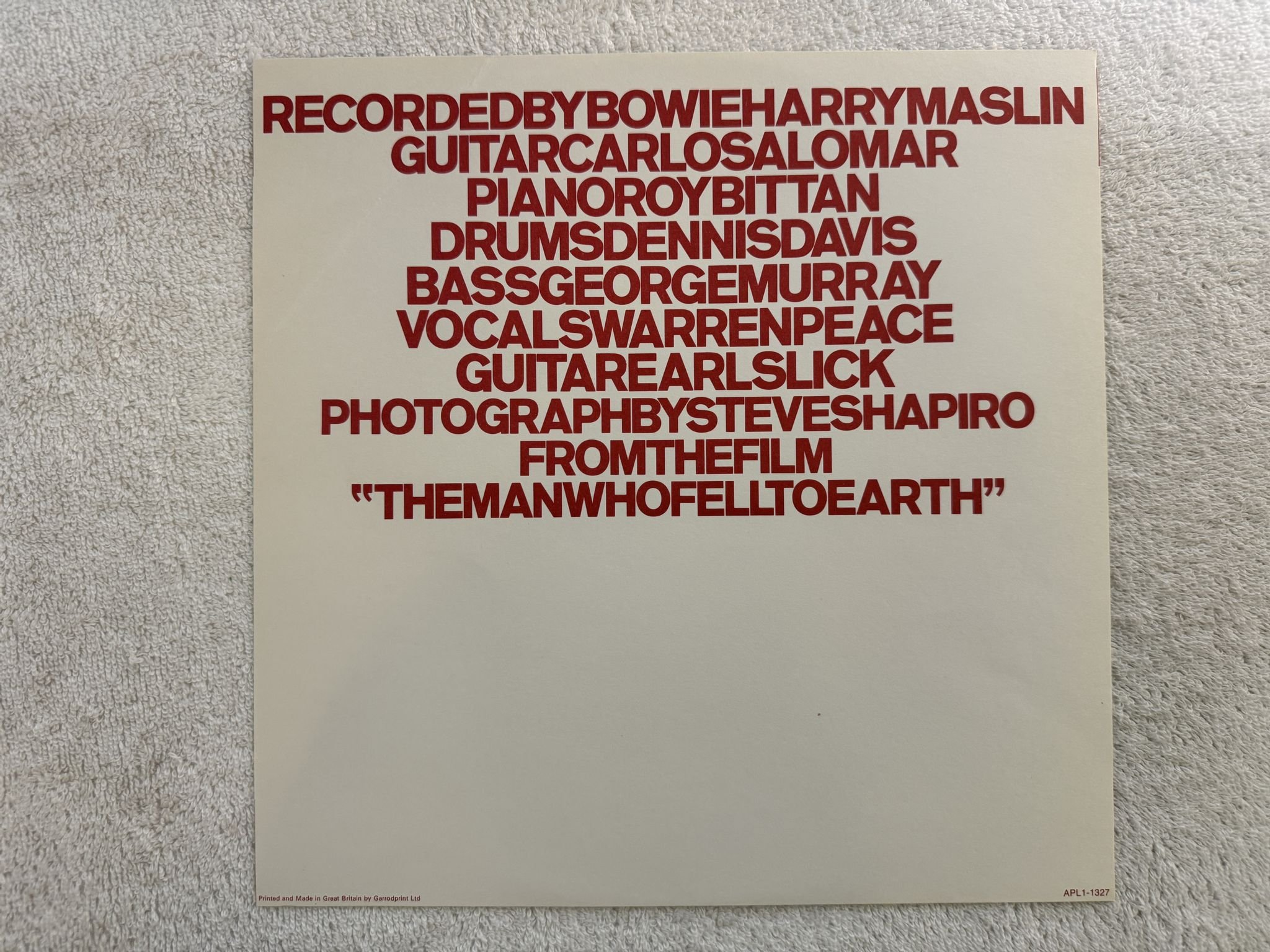 Omslagsbild för skivan DAVID BOWIE station to station LP -76 UK RCA APL1 1327