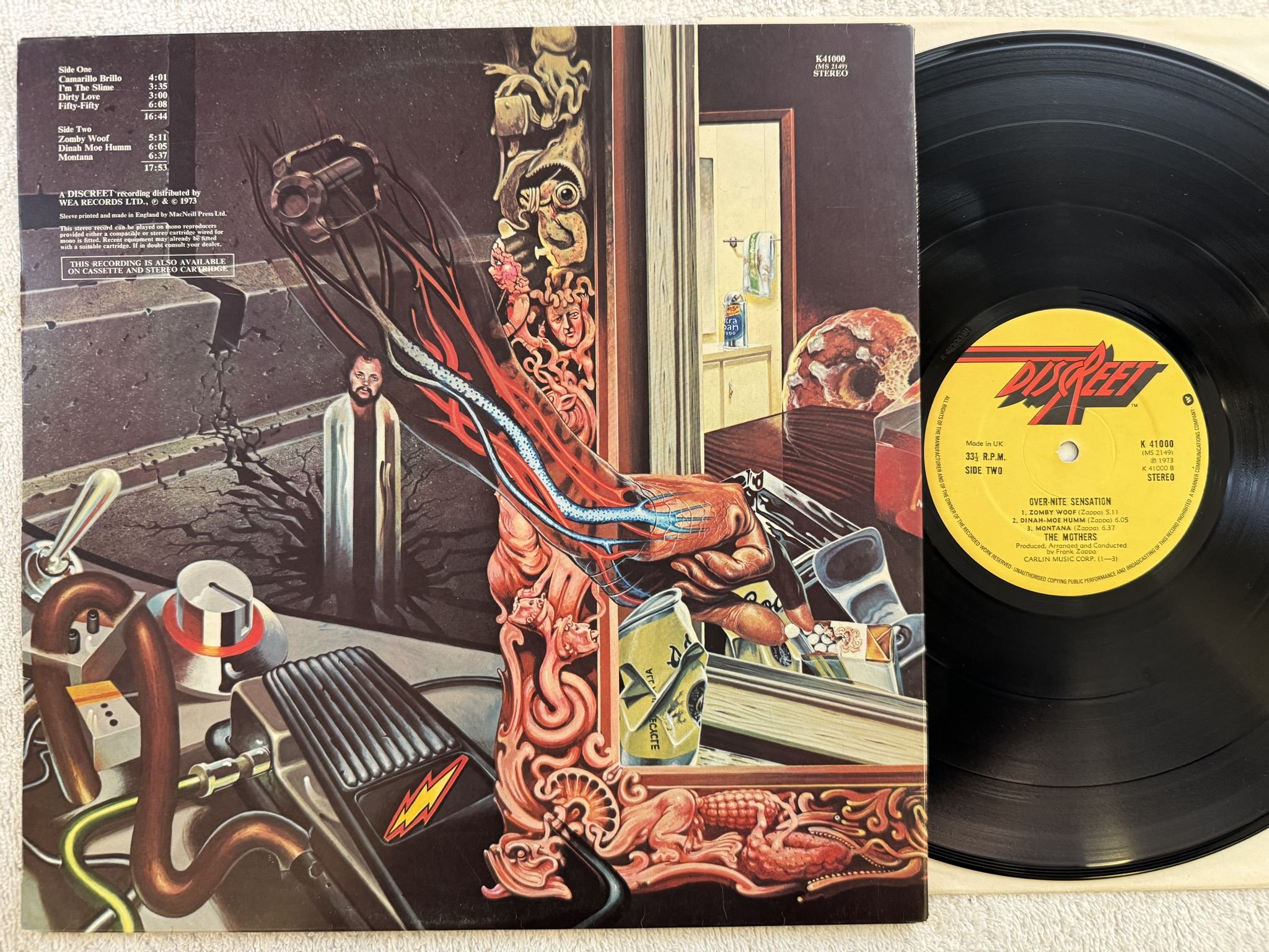 Omslagsbild för skivan THE MOTHERS over nite sensation LP UK DISCREET K 41000