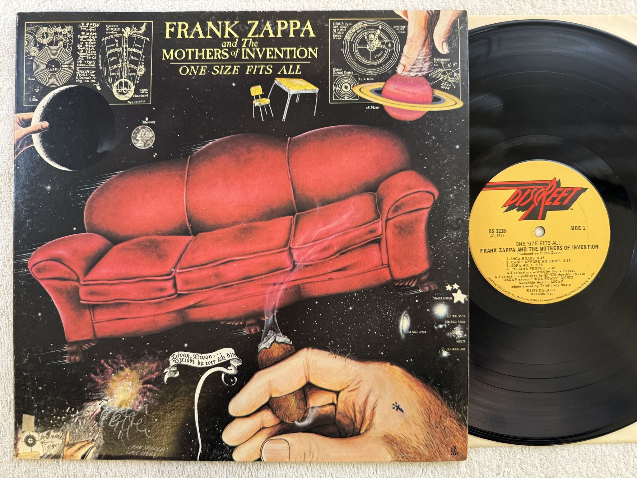 Omslagsbild för skivan FRANK ZAPPA one size fits all LP -75 US DISCREET DS 2216
