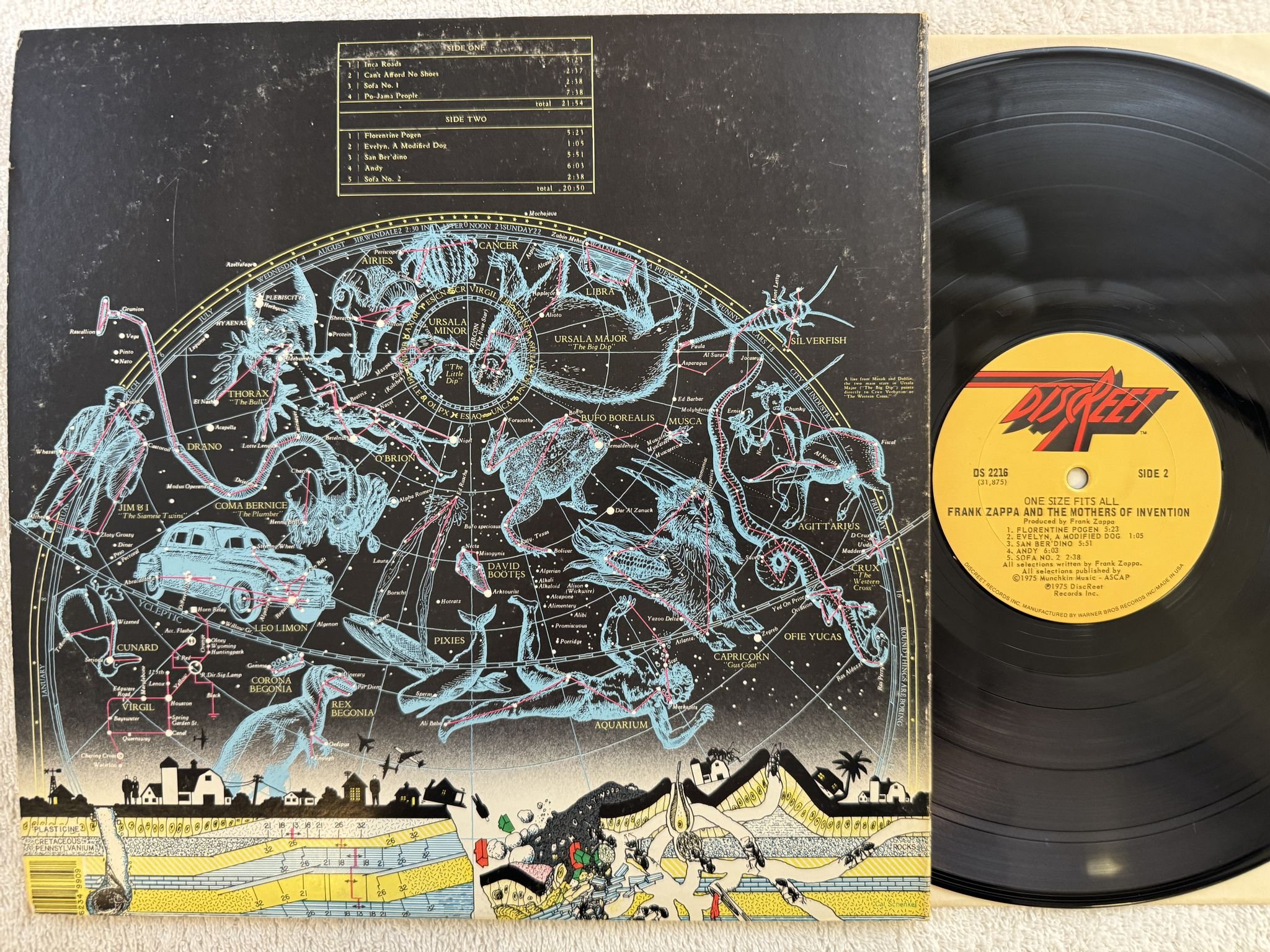Omslagsbild för skivan FRANK ZAPPA one size fits all LP -75 US DISCREET DS 2216