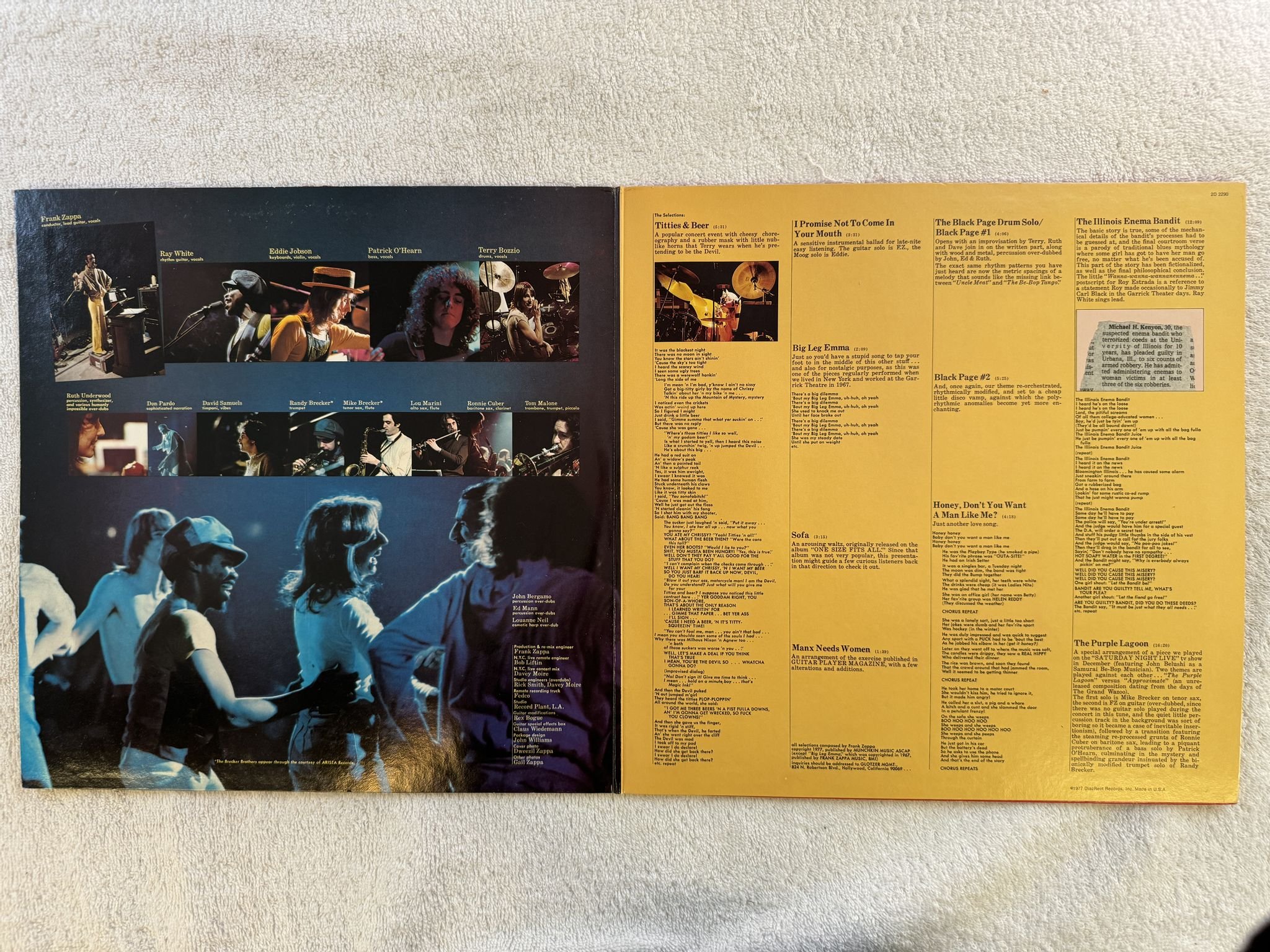 Omslagsbild för skivan FRANK ZAPPA Zappa in New York 2xLP -77 US DISCREET 2D 2290