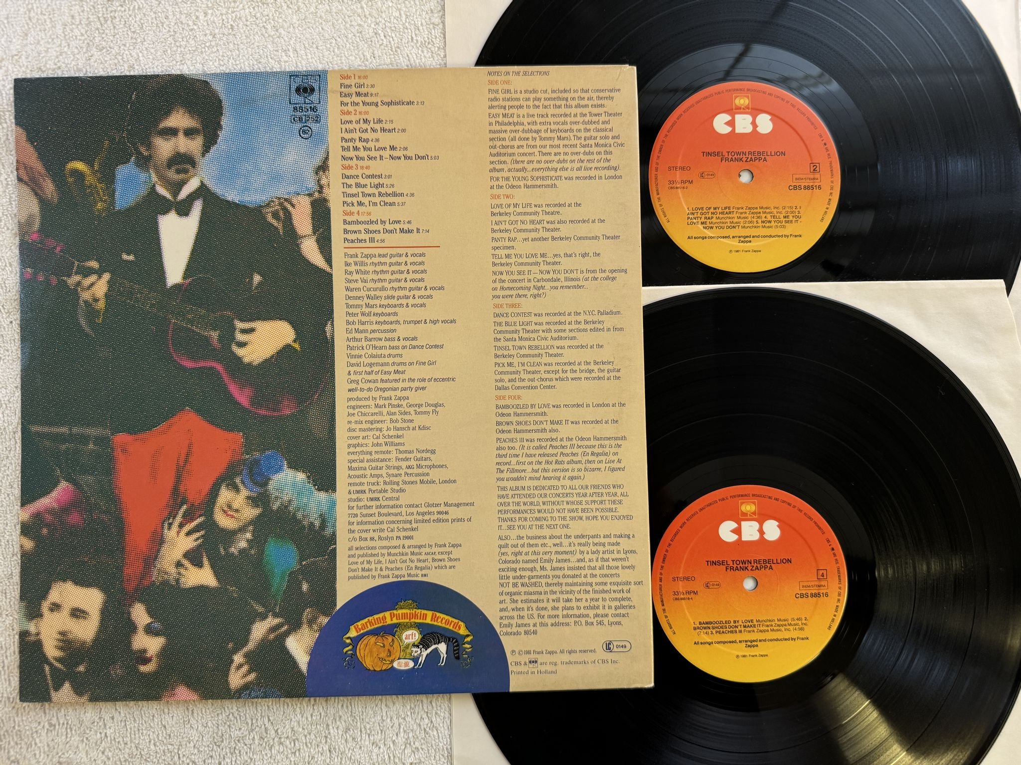 Omslagsbild för skivan FRANK ZAPPA tinsel town rebellion 2xLP -81 Hol CBS 88516