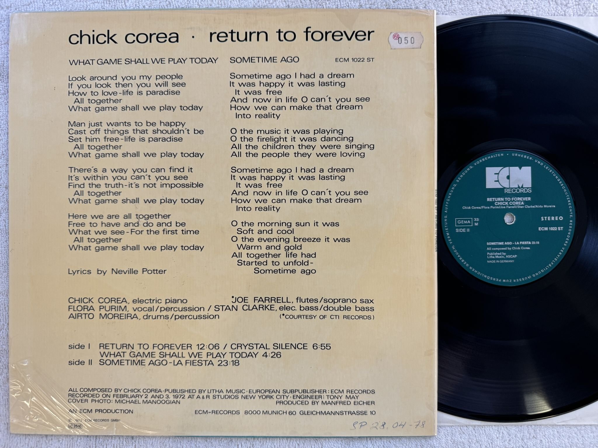 Omslagsbild för skivan CHICK COREA return to forever LP Ger ECM 1022 ST