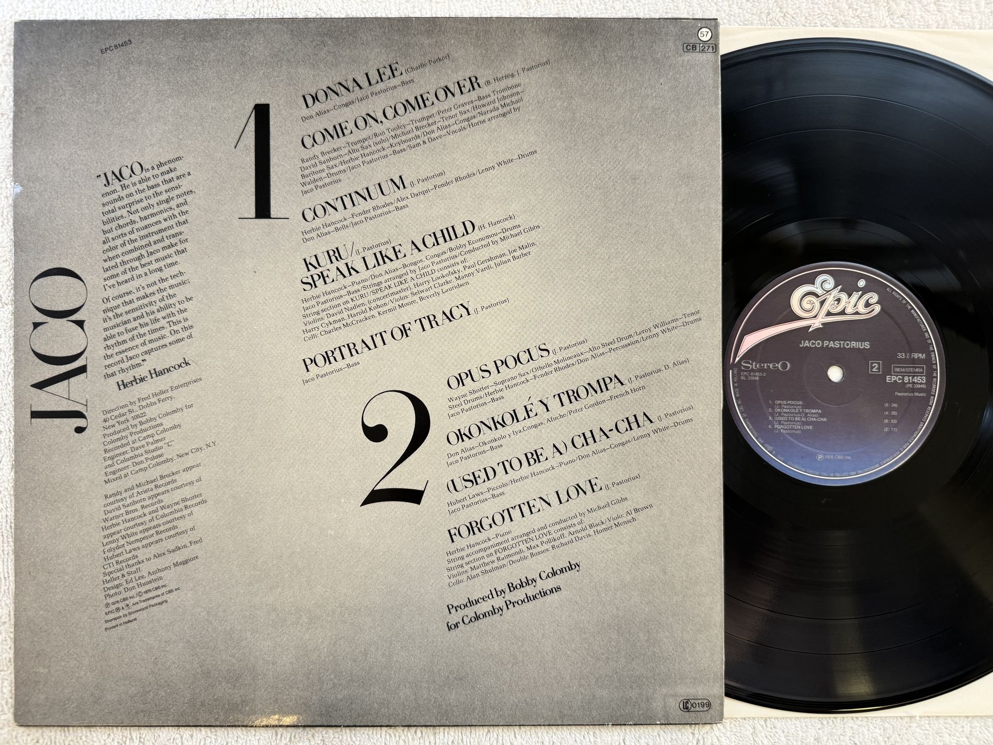 Omslagsbild för skivan JACO PASTORIUS s/t LP -76 EPIC EPC 81453