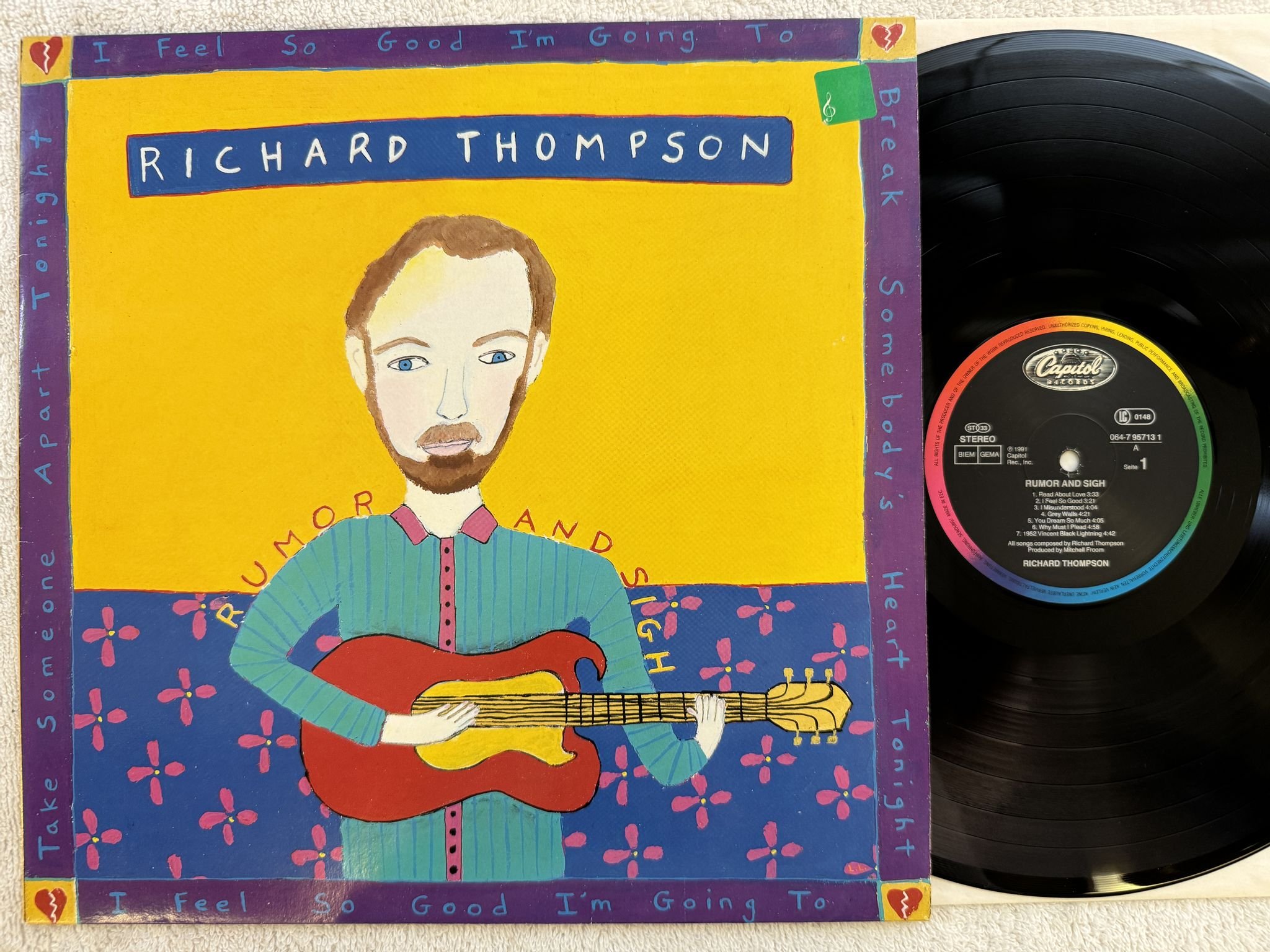 Omslagsbild för skivan RICHARD THOMPSON Rumor And Sigh LP -91 CAPITOL EST 2142 *** FOLK ROCK ***