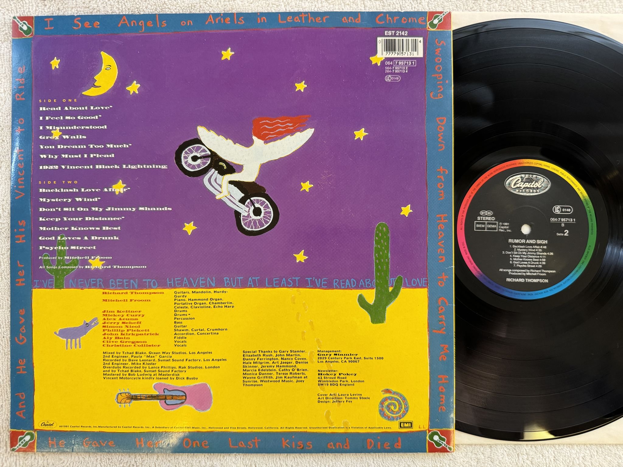 Omslagsbild för skivan RICHARD THOMPSON Rumor And Sigh LP -91 CAPITOL EST 2142 *** FOLK ROCK ***