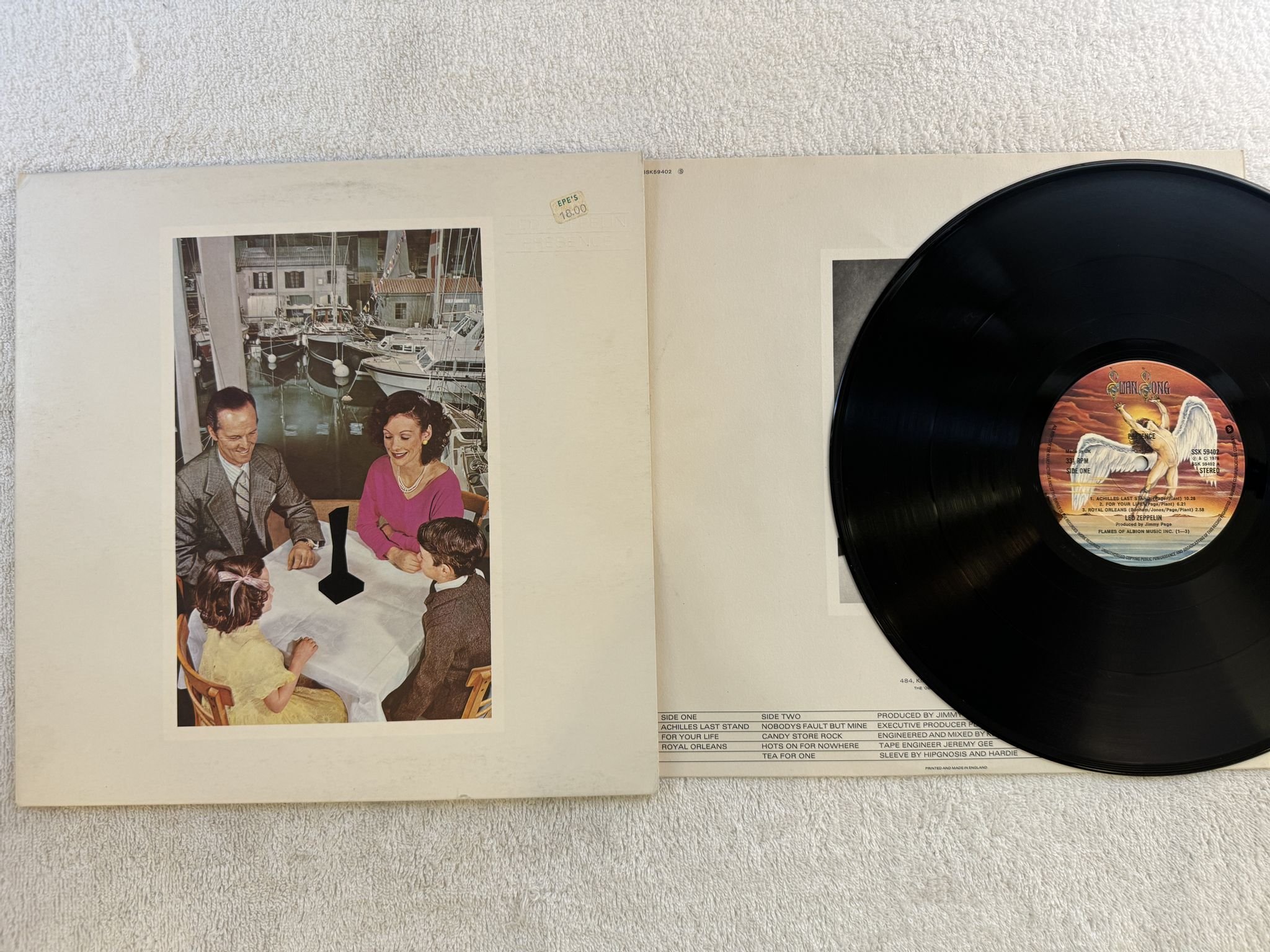 Omslagsbild för skivan LED ZEPPELIN presence LP -76 UK SWAN SONG SSK 59402