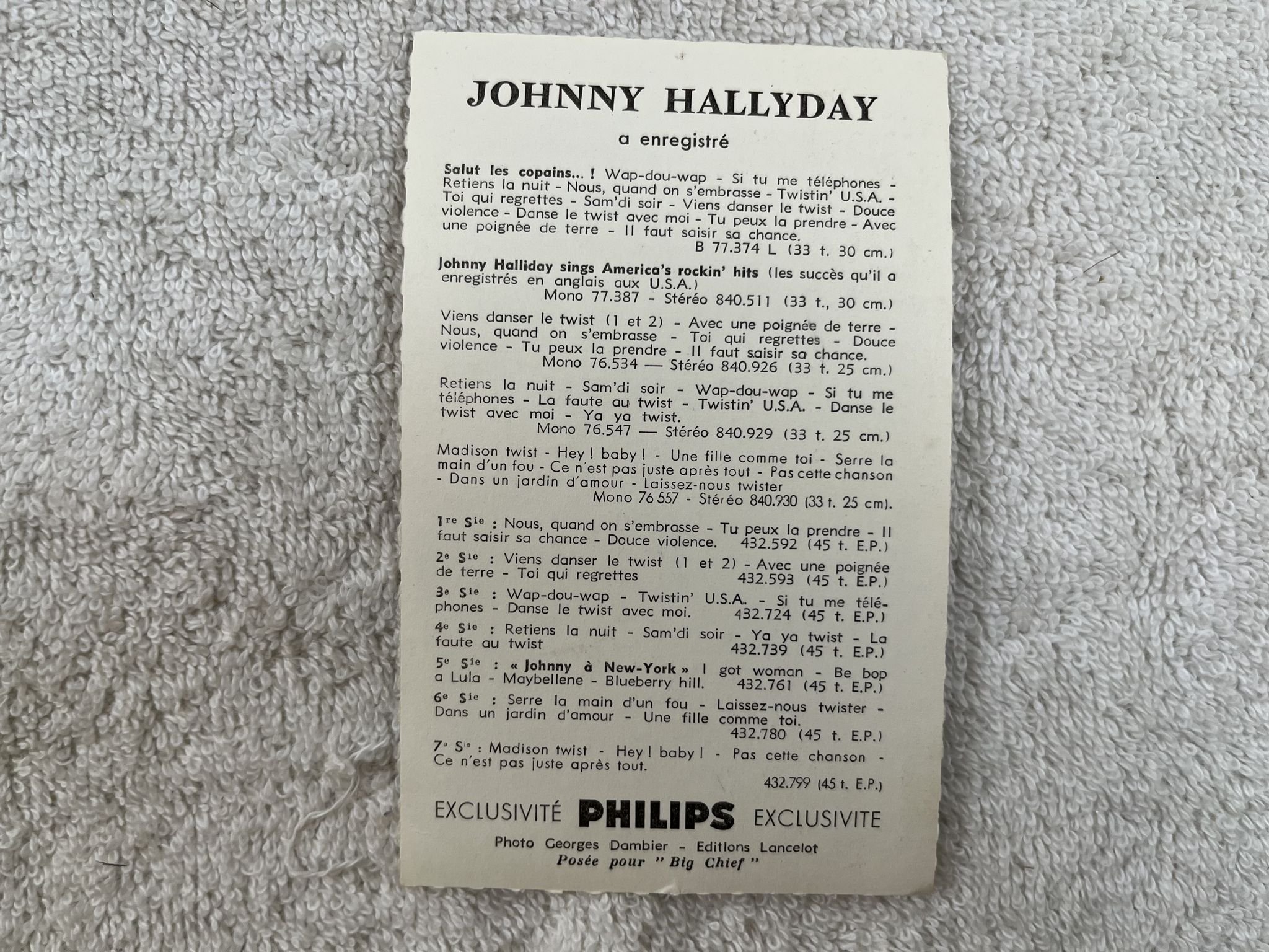 Omslagsbild för skivan Signed Johnny Hallyday fan card **The Bob Asklöf collection **