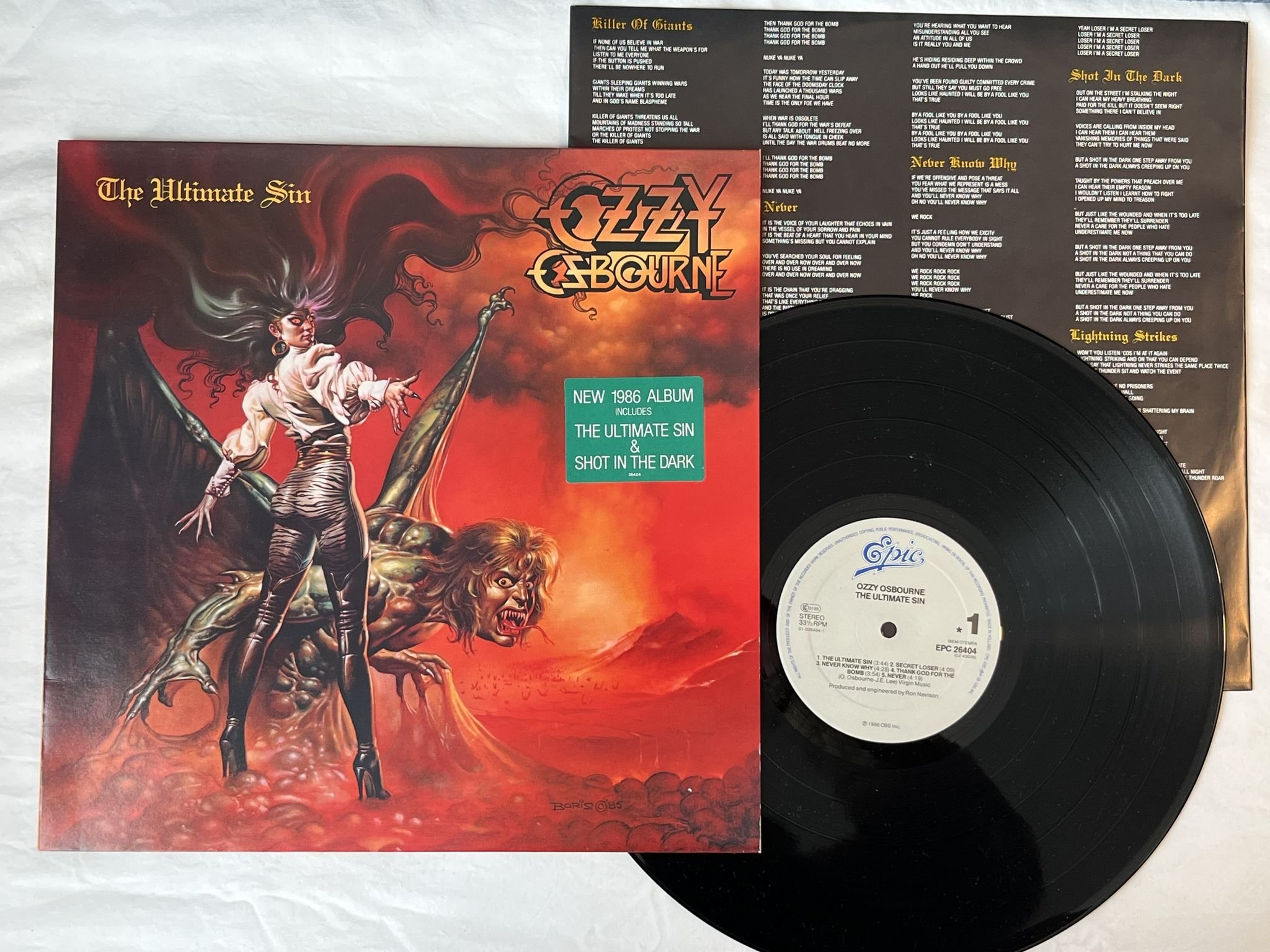 Omslagsbild för skivan OZZY OSBOURNE the ultimate sin LP -86 Hol EPIC EPC 26404