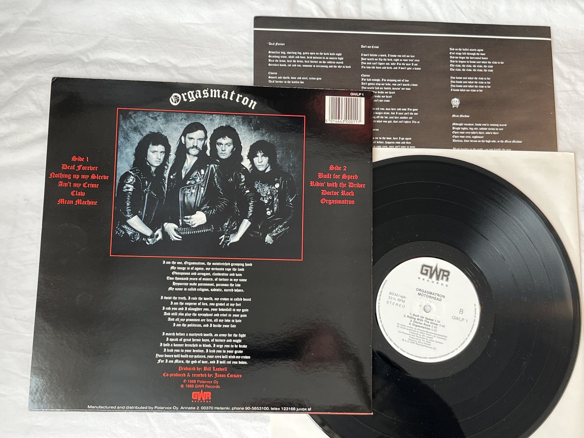 Omslagsbild för skivan MOTÖRHEAD Orgasmatron LP -86 Finland GWR GWLP 1