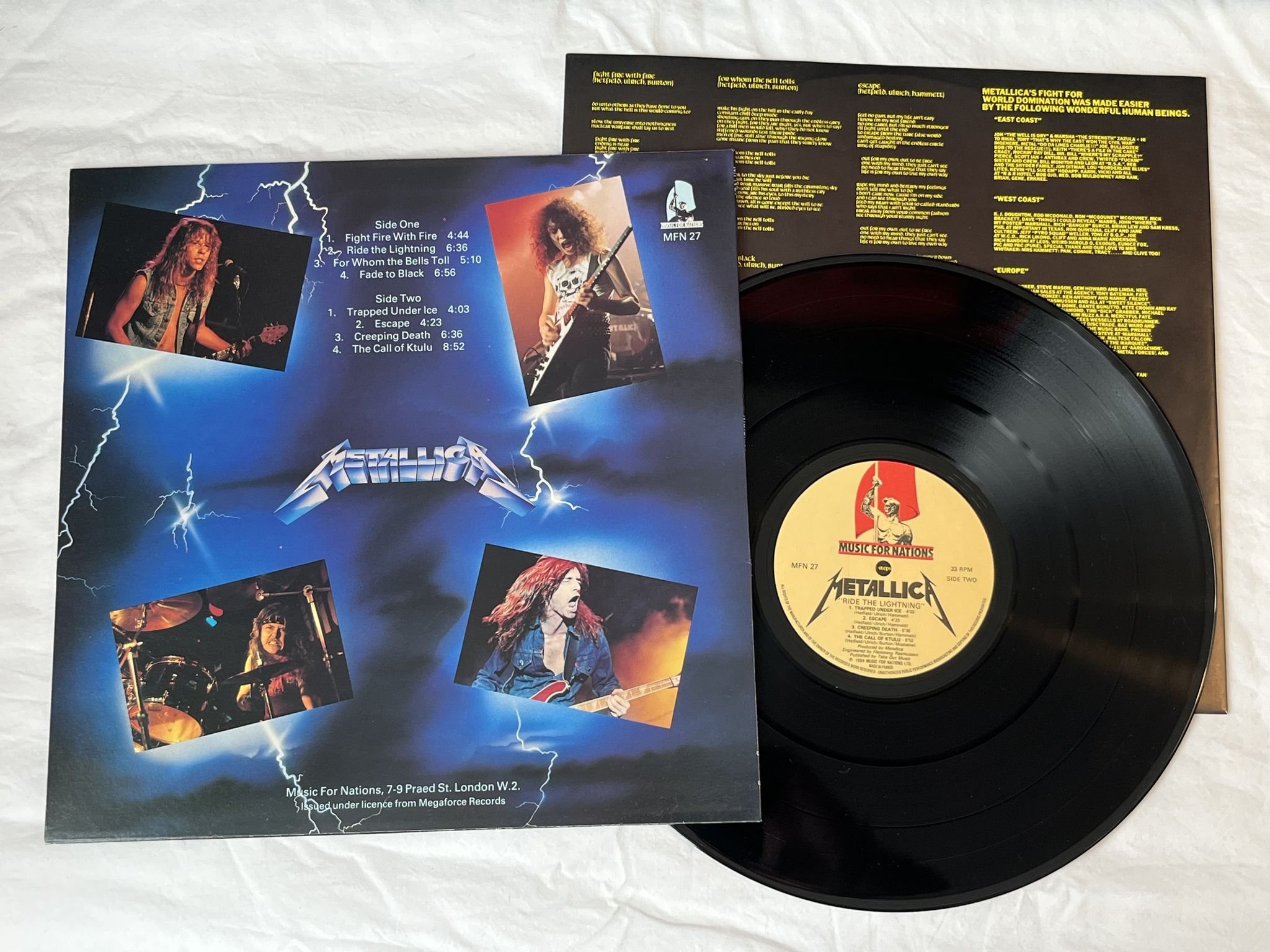 Omslagsbild för skivan METALLICA ride the lightning LP -84 UK MUSIC FOR NATIONS MFN 27