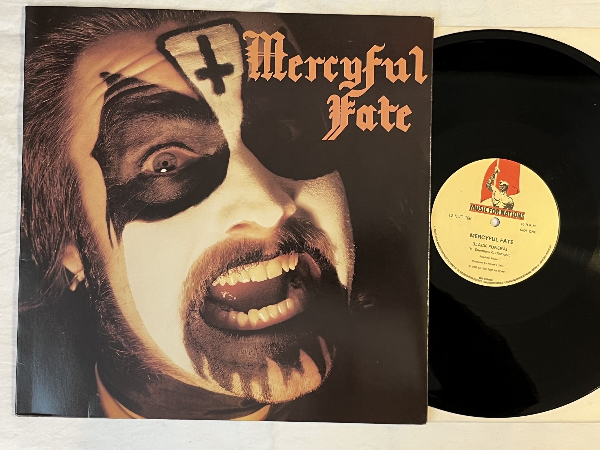 Omslagsbild för skivan MERCYFUL FATE black funeral 12" -83 UK MUSIC FOR NATIONS 12 KUT 106