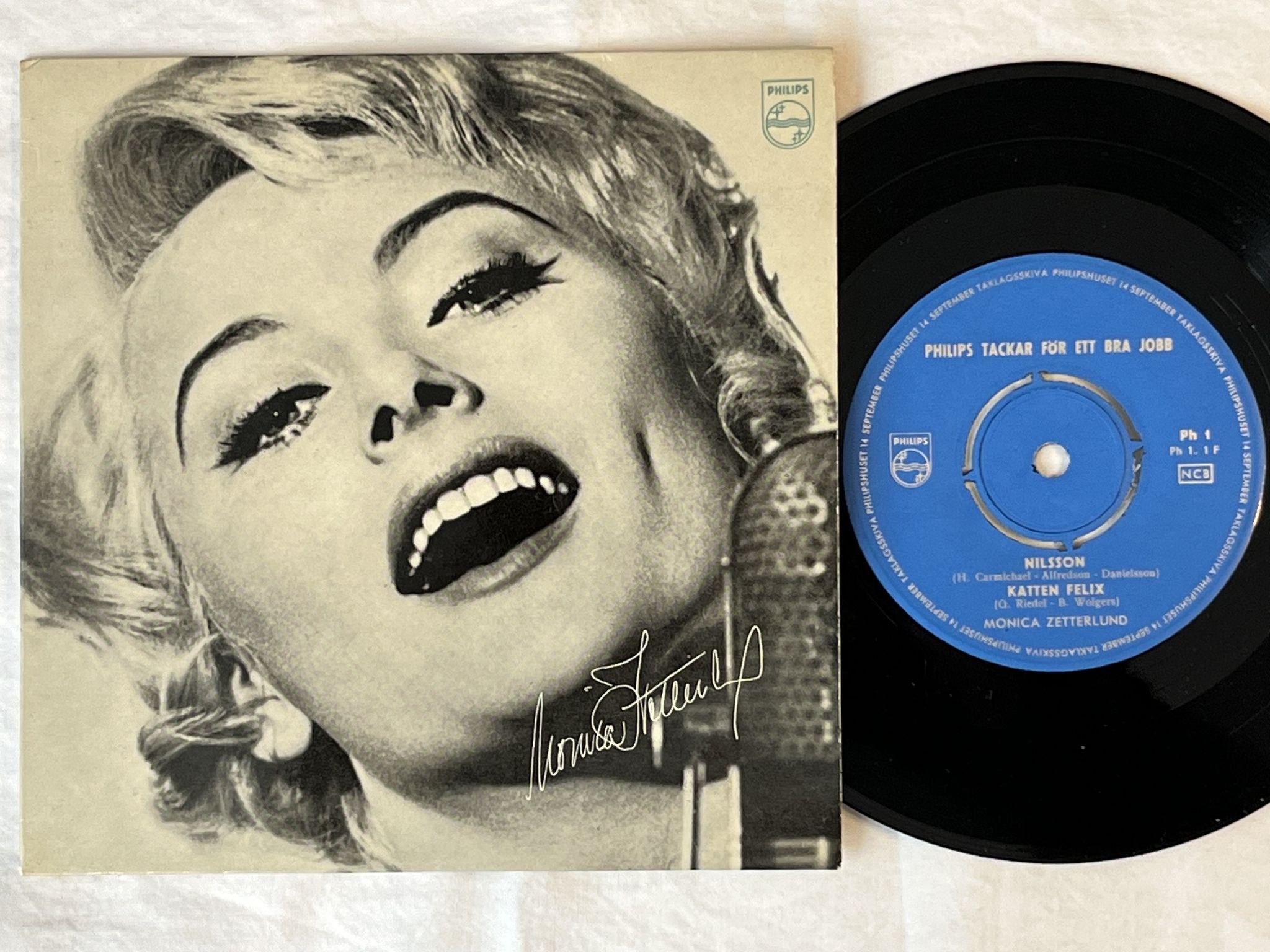 Omslagsbild för skivan MONICA ZETTERLUND 7" -62 SWE taklagsskiva PHILIPS PH 1 *** MEGA RARE ***