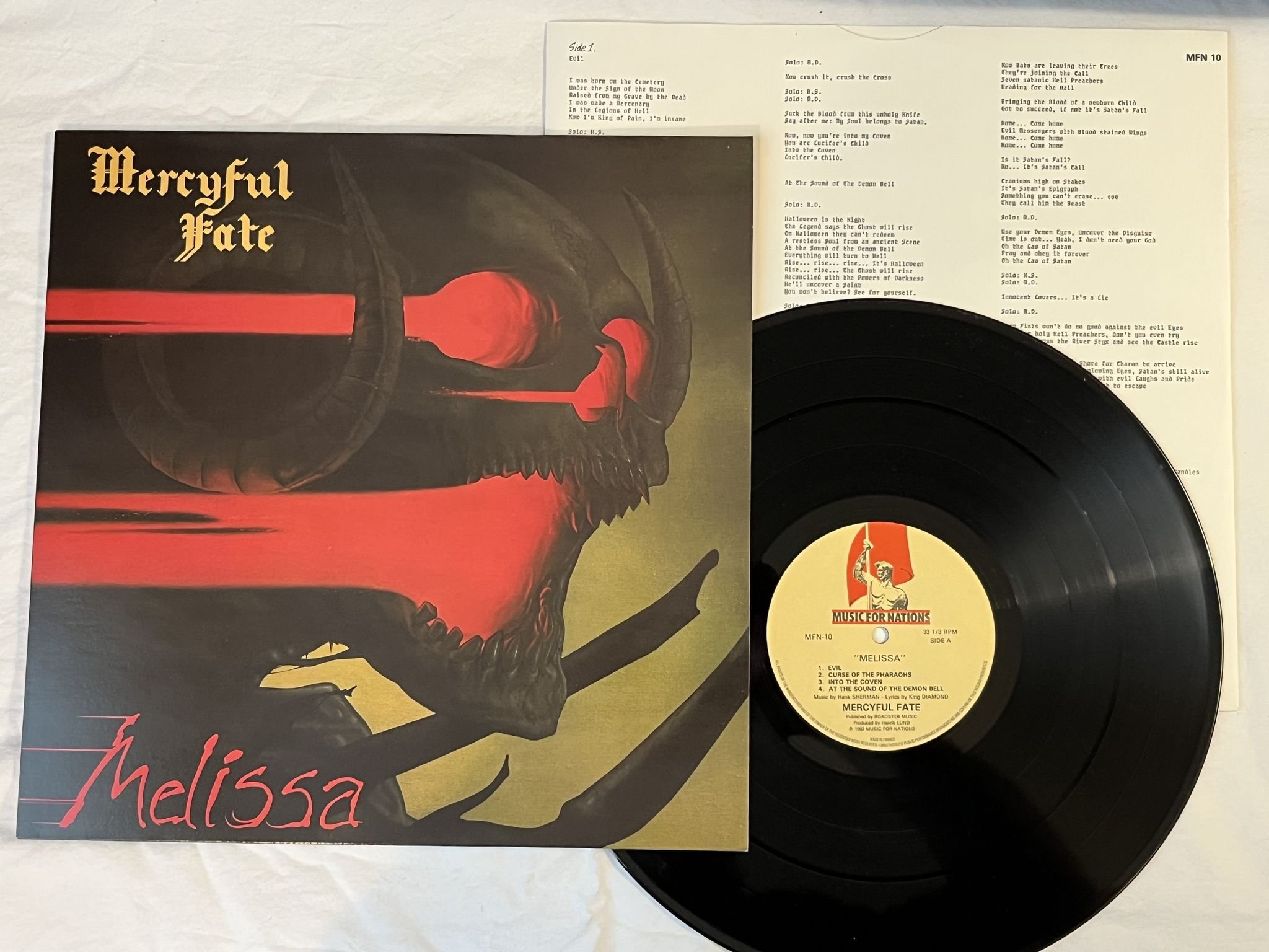 Omslagsbild för skivan MERCYFUL FATE melissa LP -83 UK MUSIC FOR NATIONS MFN 10