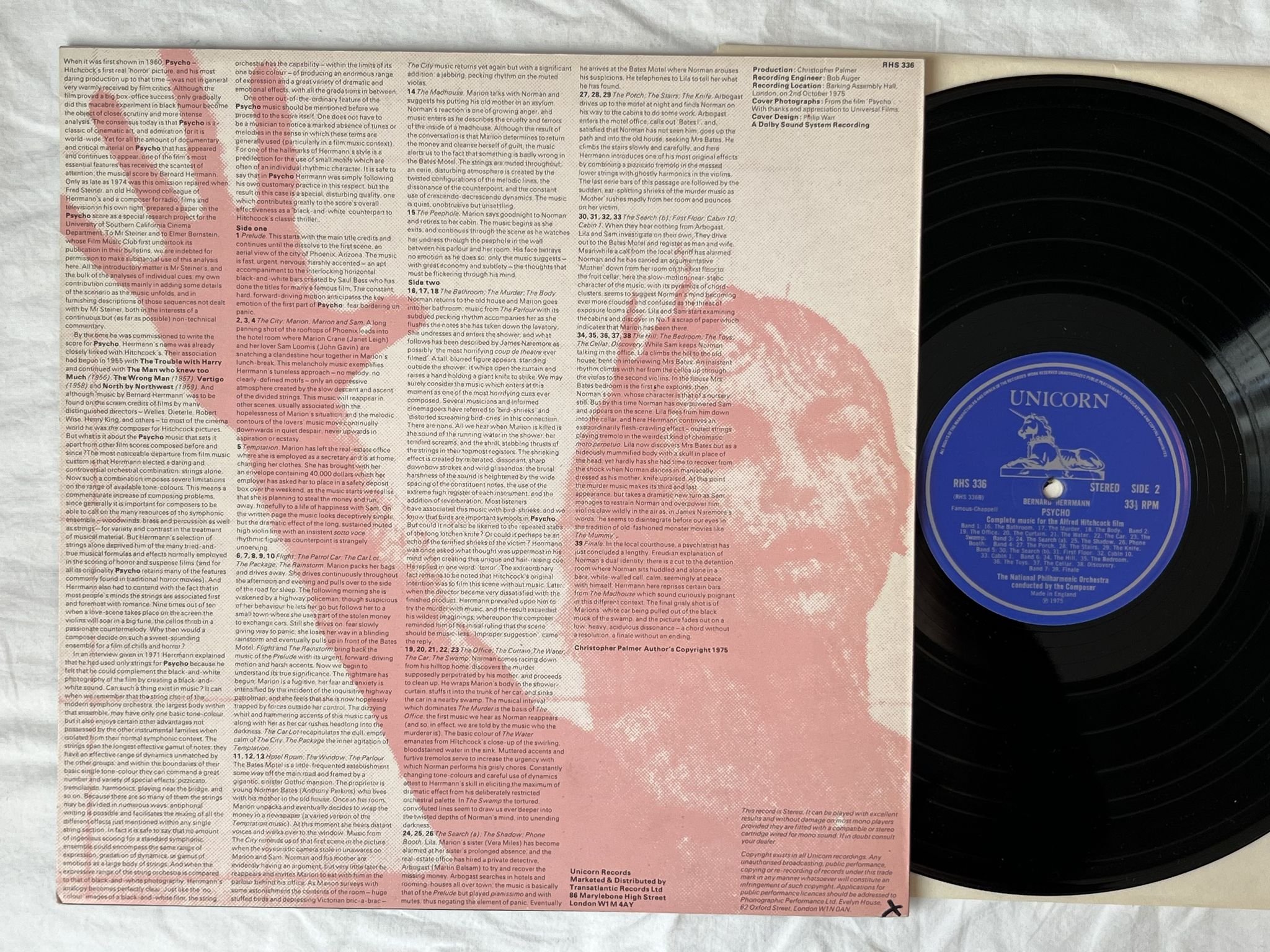 Omslagsbild för skivan BERNARD HERRMANN psycho LP -75 UK UNICORN RHS 336