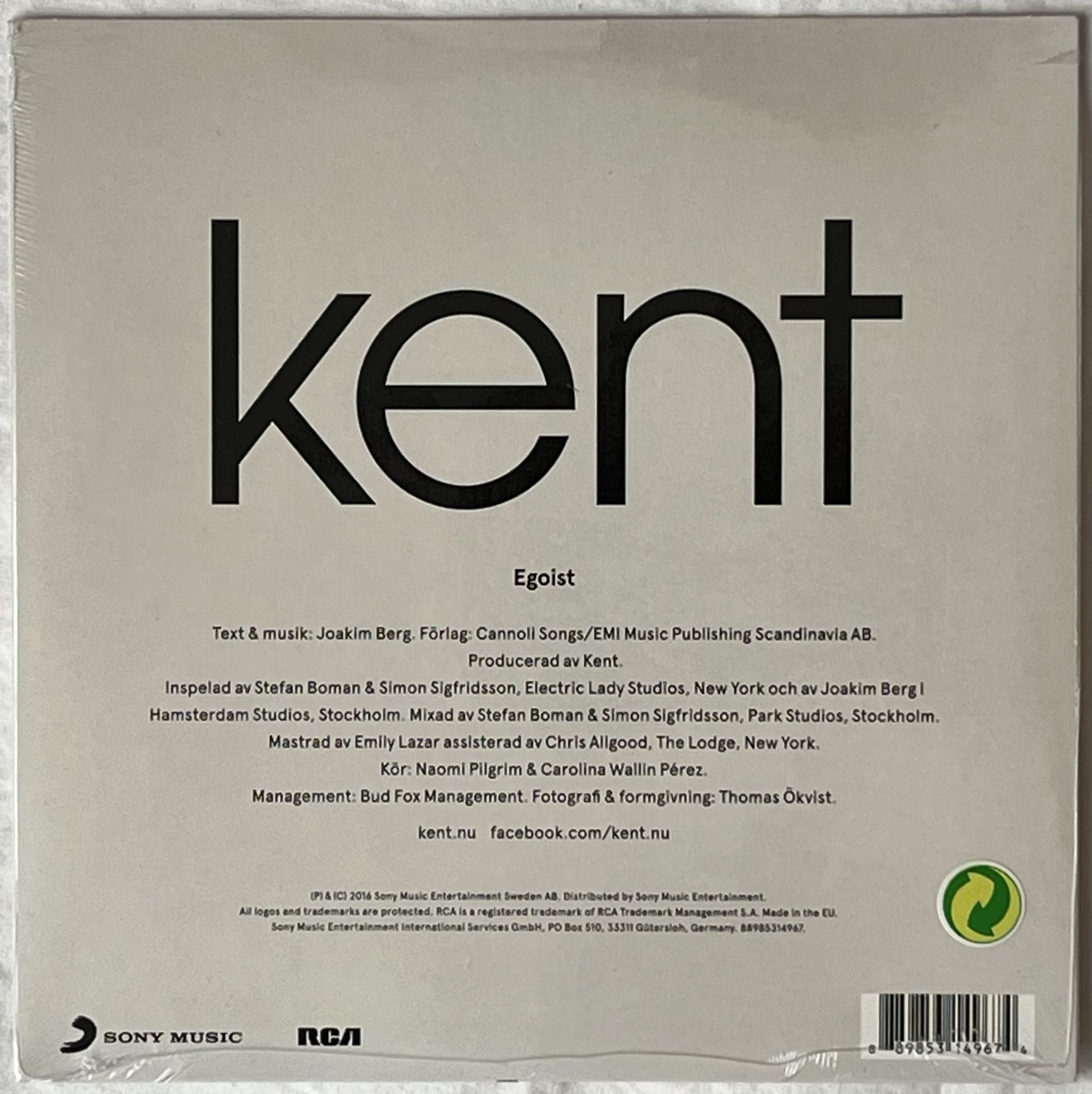 Omslagsbild för skivan KENT egoist 7" 2016 RCA 88985314967 ** SEALED **