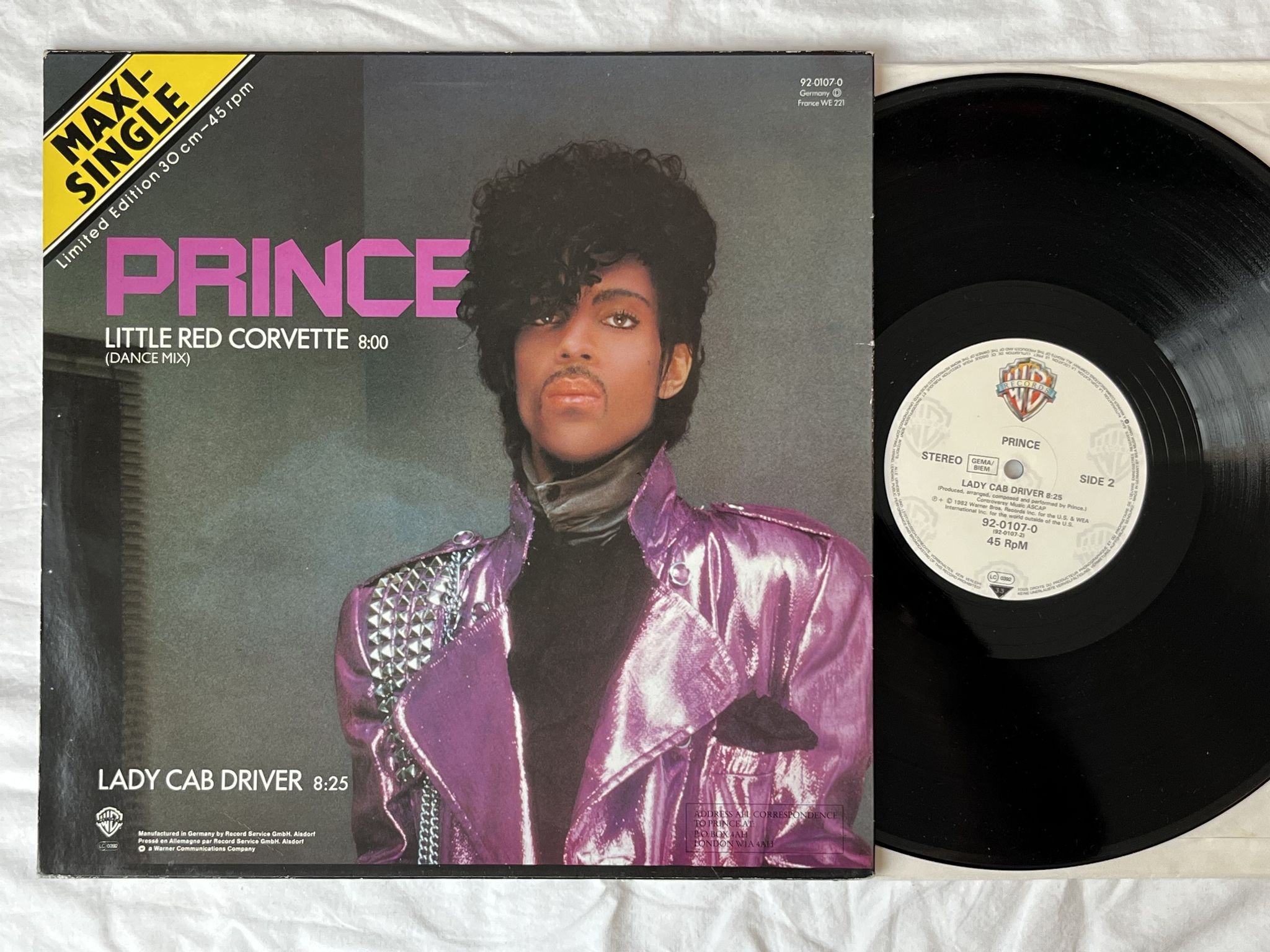 Omslagsbild för skivan PRINCE little red corvette 12" -82 Ger WARNER BROS 92 0107 0