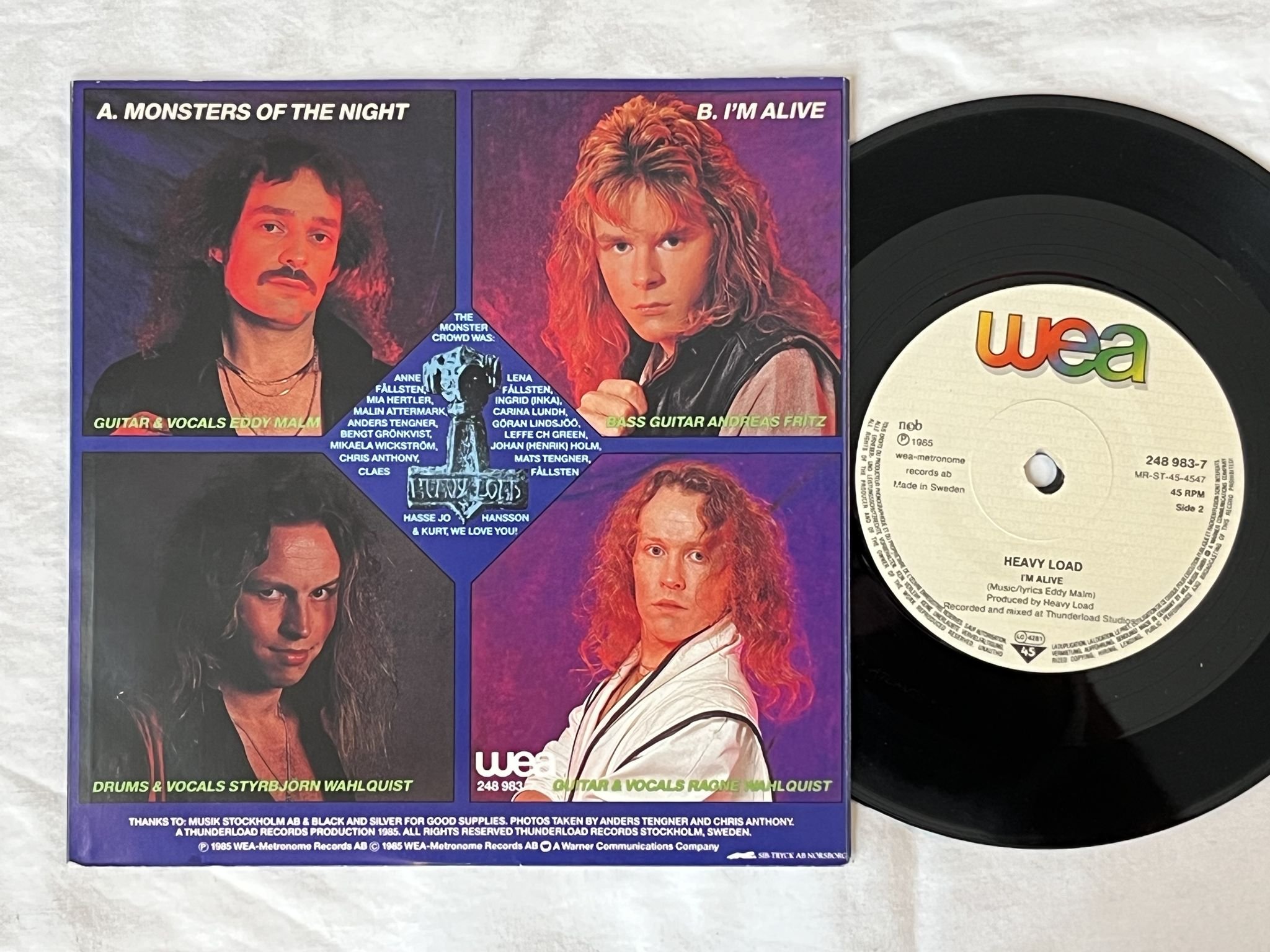 Omslagsbild för skivan HEAVY LOAD monsters of the night 7" -85 Swe WEA 248 983-7