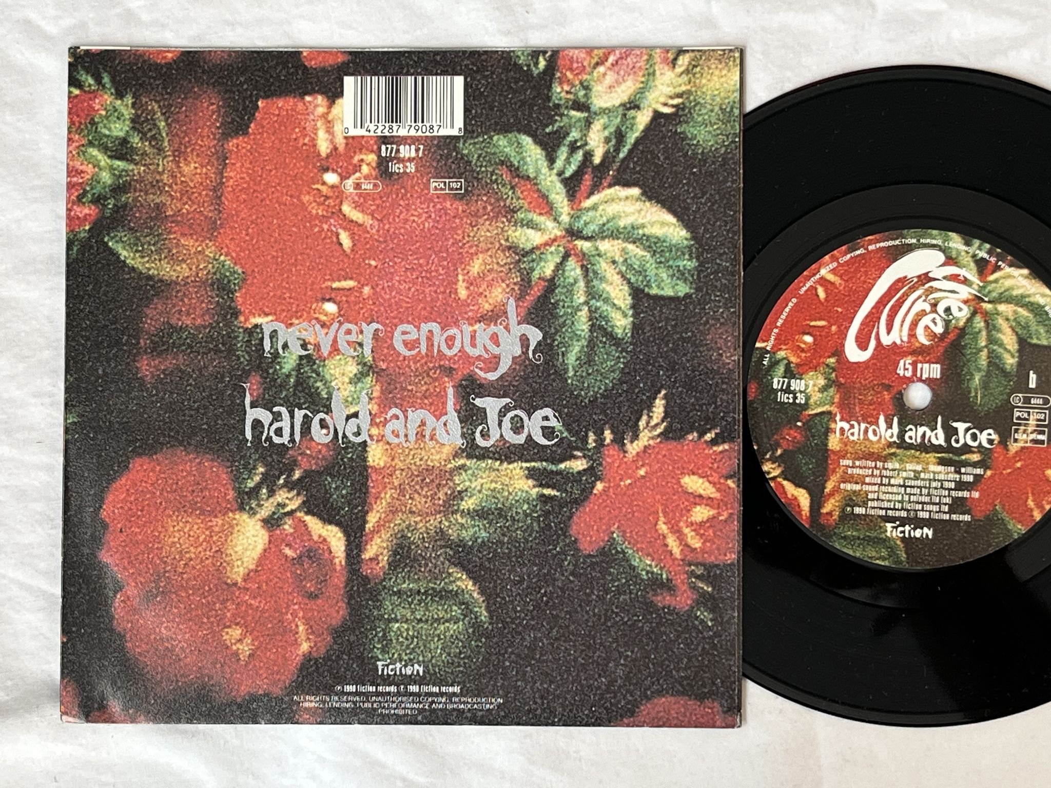 Omslagsbild för skivan THE CURE never enough 7" 90 FICTION FICS 35