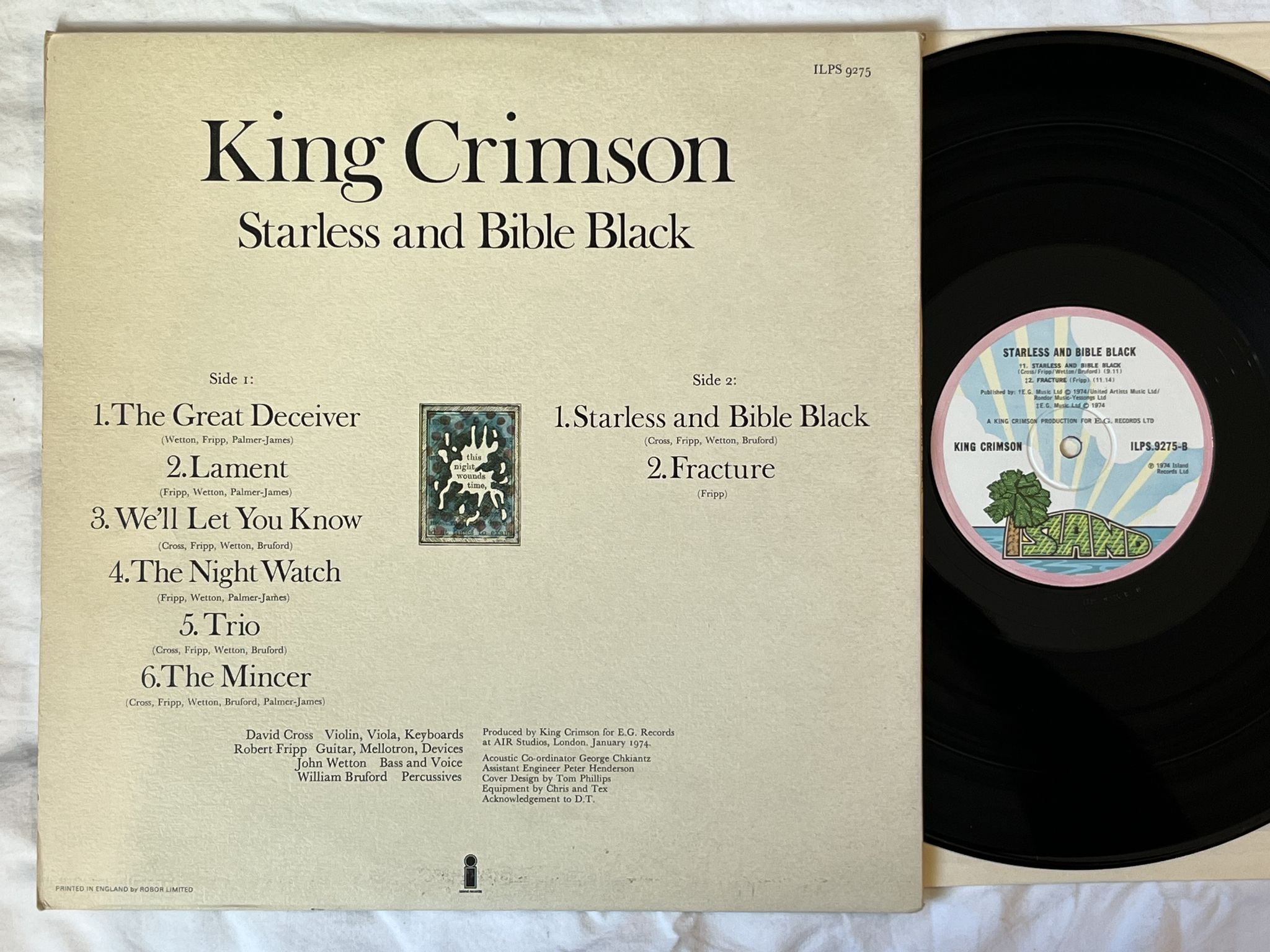 Omslagsbild för skivan KING CRIMSON starless and bible black LP -74 UK ISLAND pink rim ILPS 9275