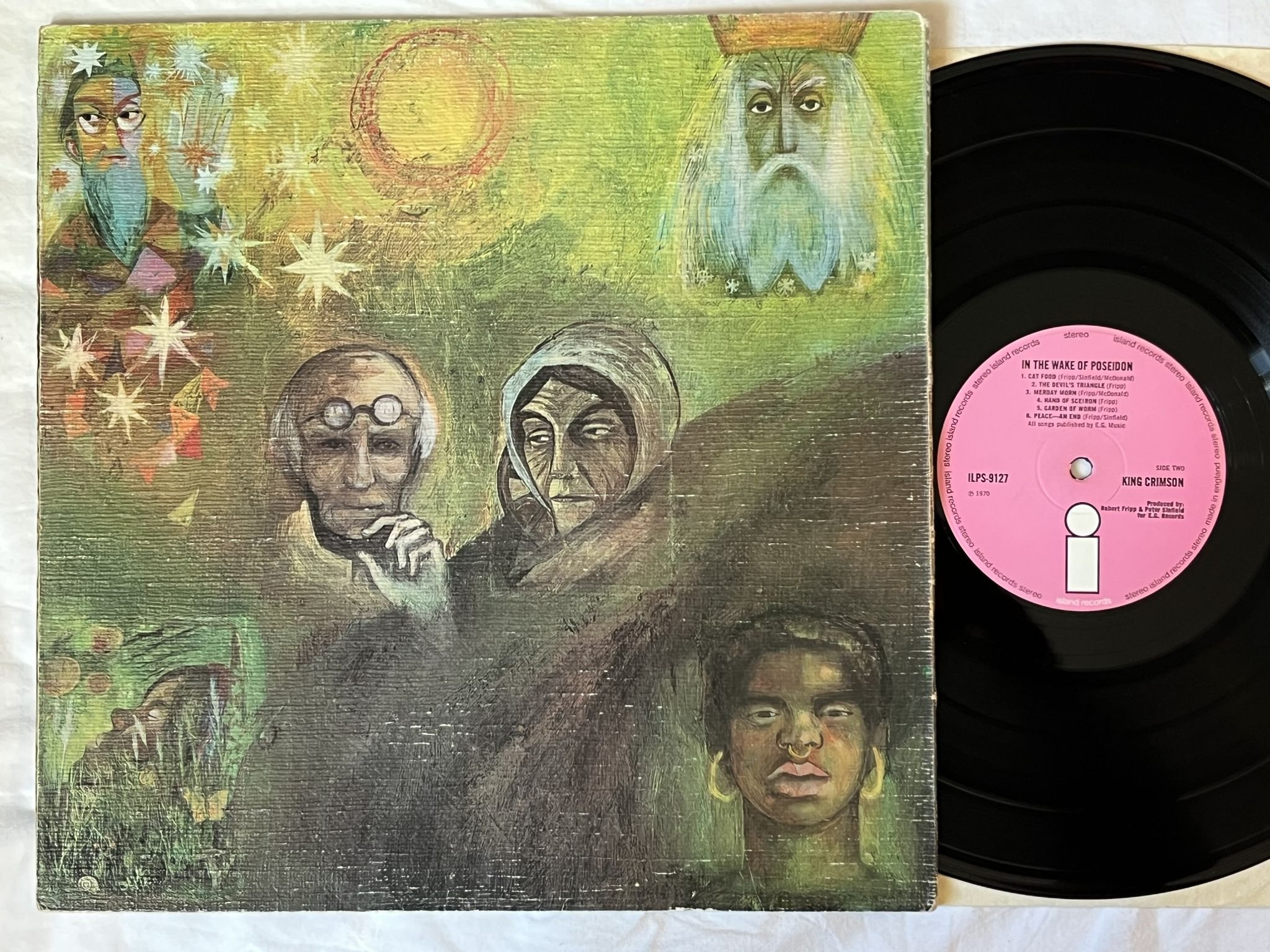 Omslagsbild för skivan KING CRIMSON in the wake of poseidon LP -70 UK pink ISLAND ILPS 9127