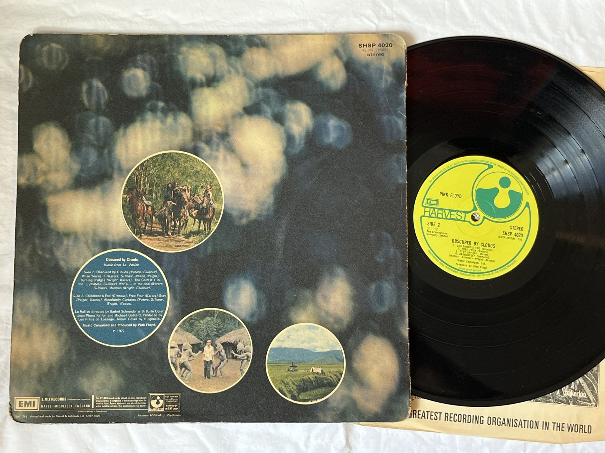 Omslagsbild för skivan PINK FLOYD obscured by clouds LP -72 UK HARVEST SHSP 4020
